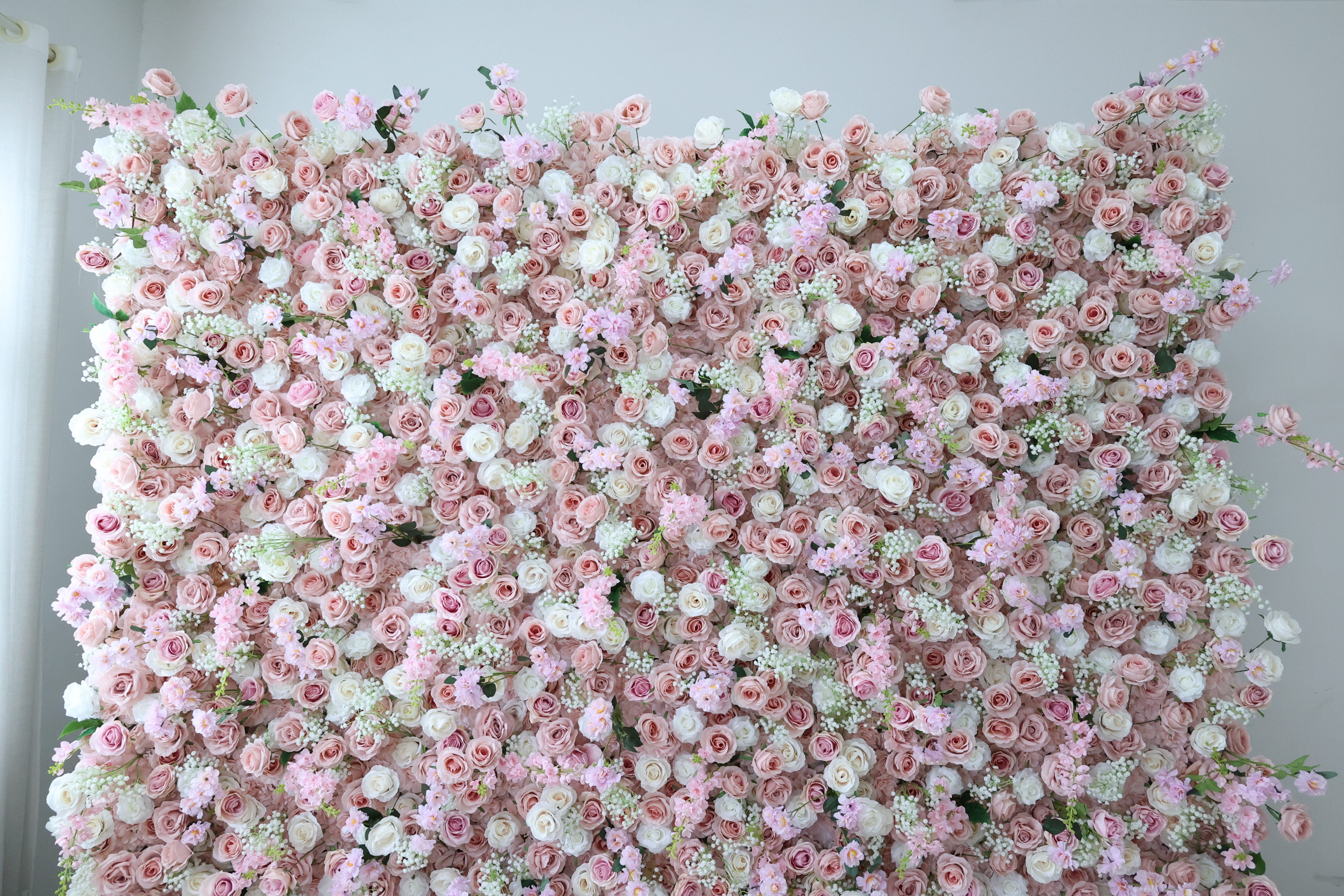 ValarFlower Blush Pink Artificial Flower Wall Backdrop, Romantic Wedding Decor with Roses and Baby’s Breath VF-692