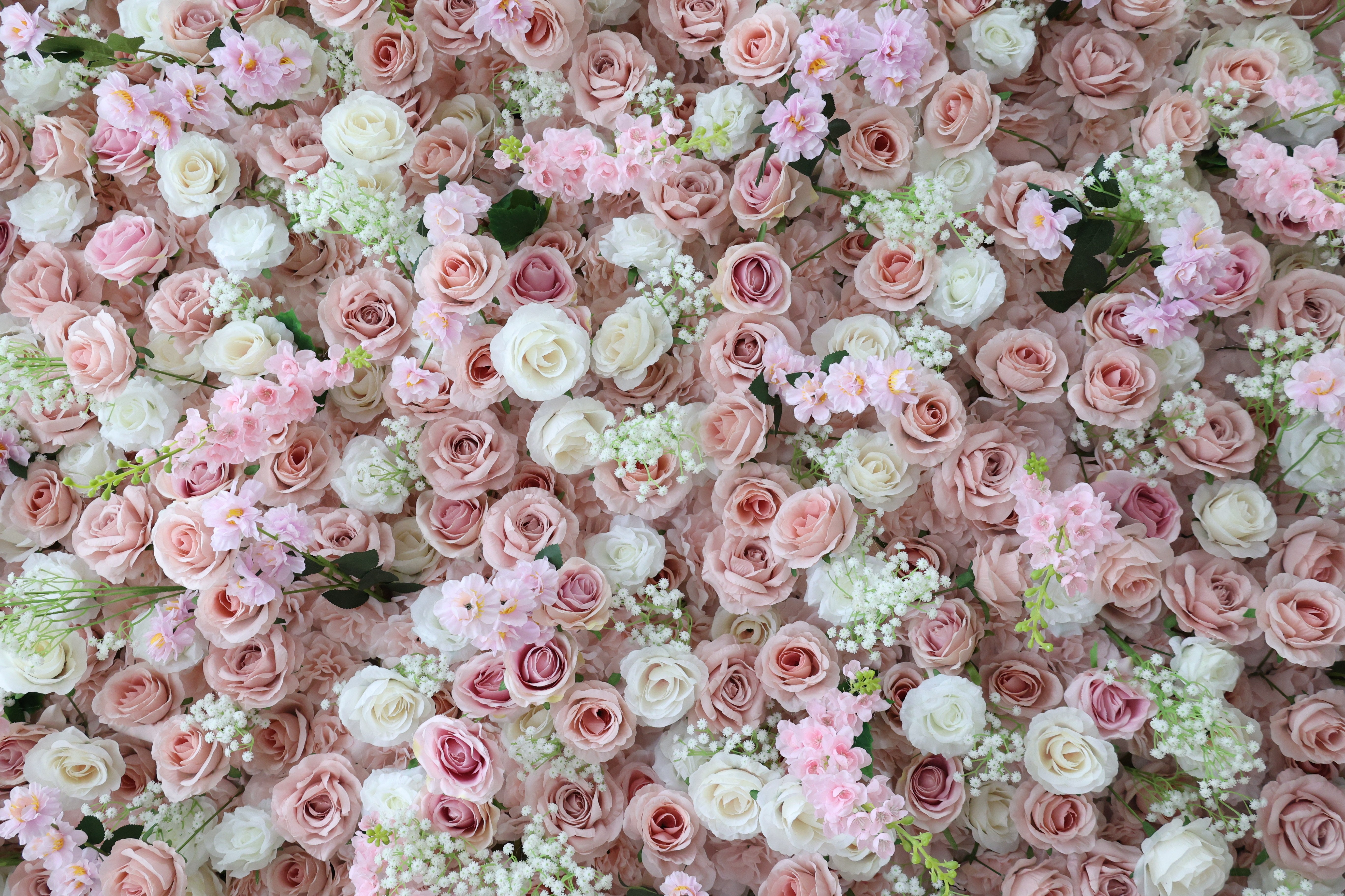 ValarFlower Blush Pink Artificial Flower Wall Backdrop, Romantic Wedding Decor with Roses and Baby’s Breath VF-692