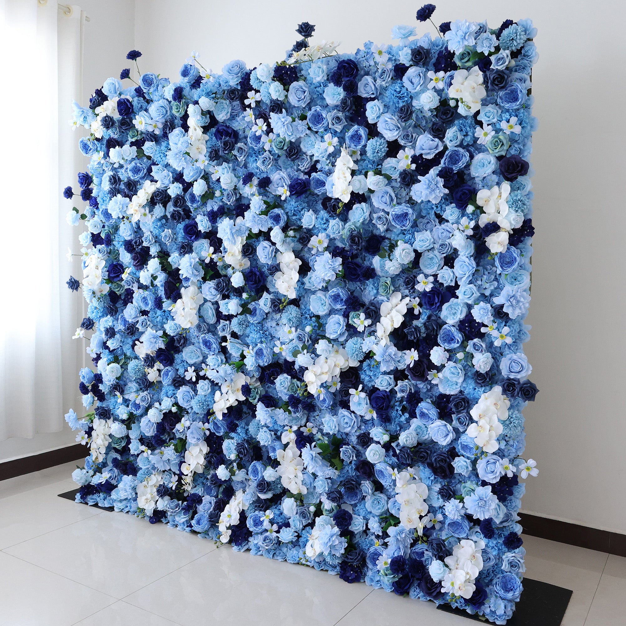 ValarFlower Blue Ombre Floral Extravaganza Wall: A Serene, Luxurious Masterpiece for Elegant Celebrations VF-603