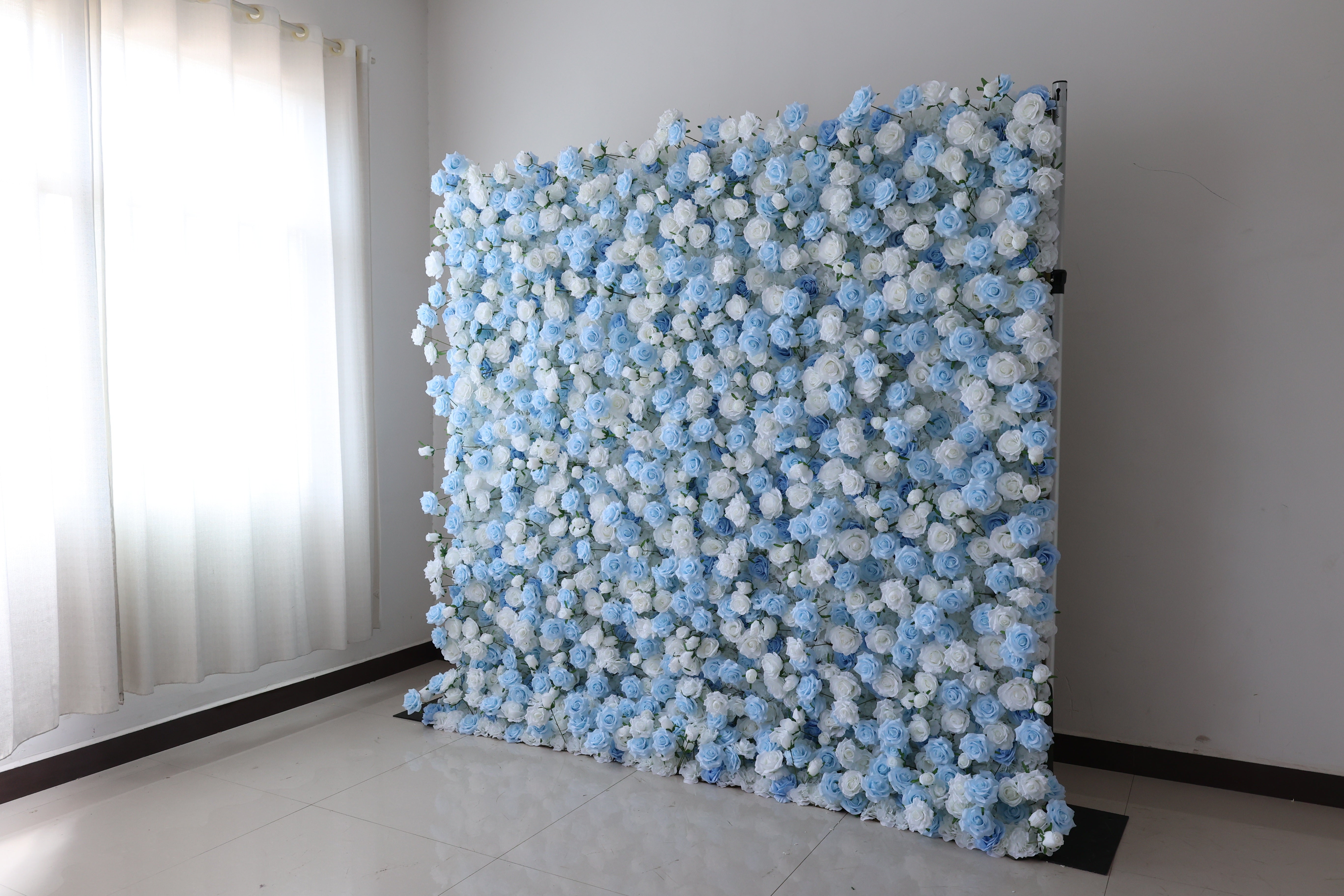 ValarFlower Blue White Artificial Rose Flower Wall Backdrop, Elegant Wedding Ceremony Decor and Photo Booth VF-698