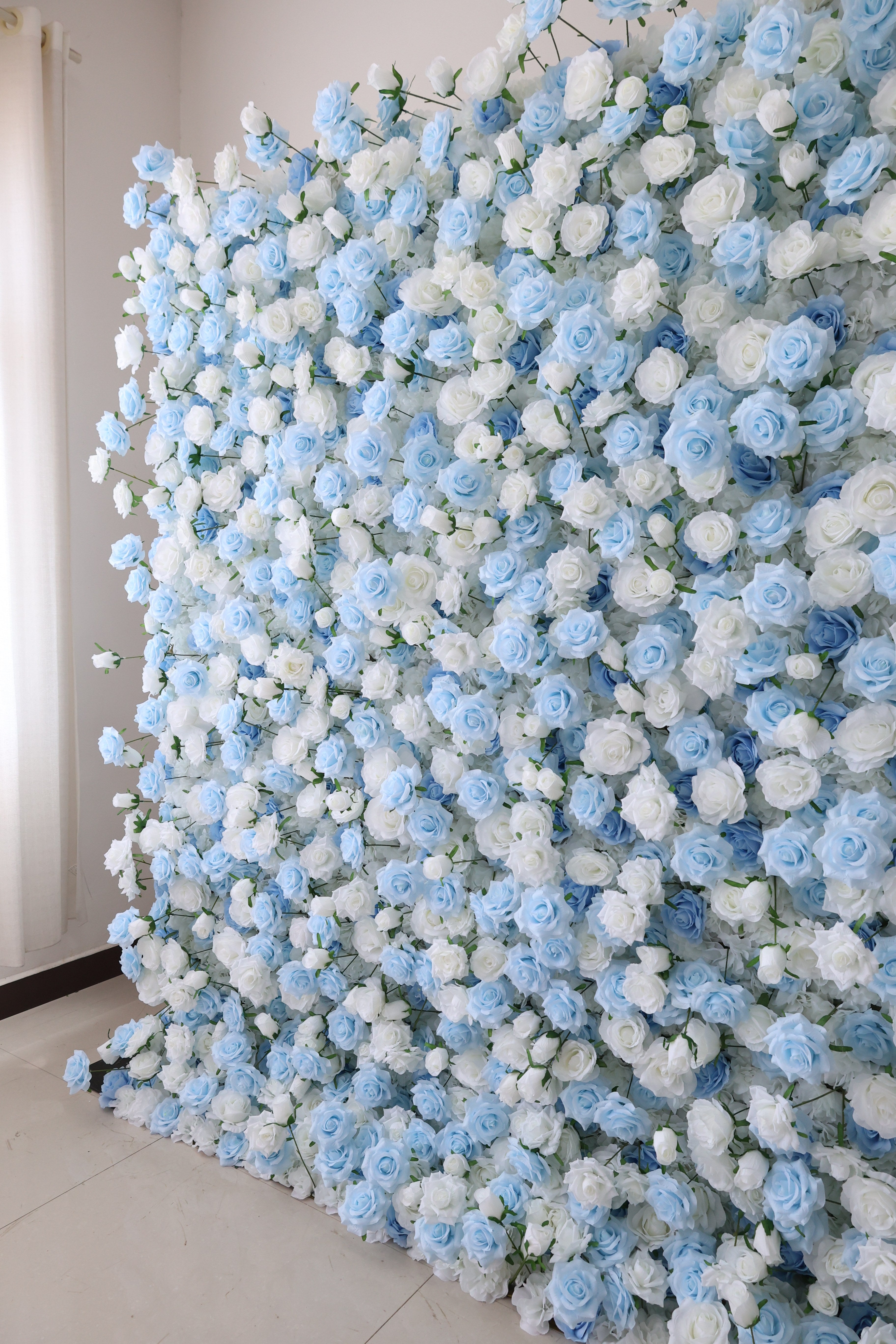 ValarFlower Blue White Artificial Rose Flower Wall Backdrop, Elegant Wedding Ceremony Decor and Photo Booth VF-698