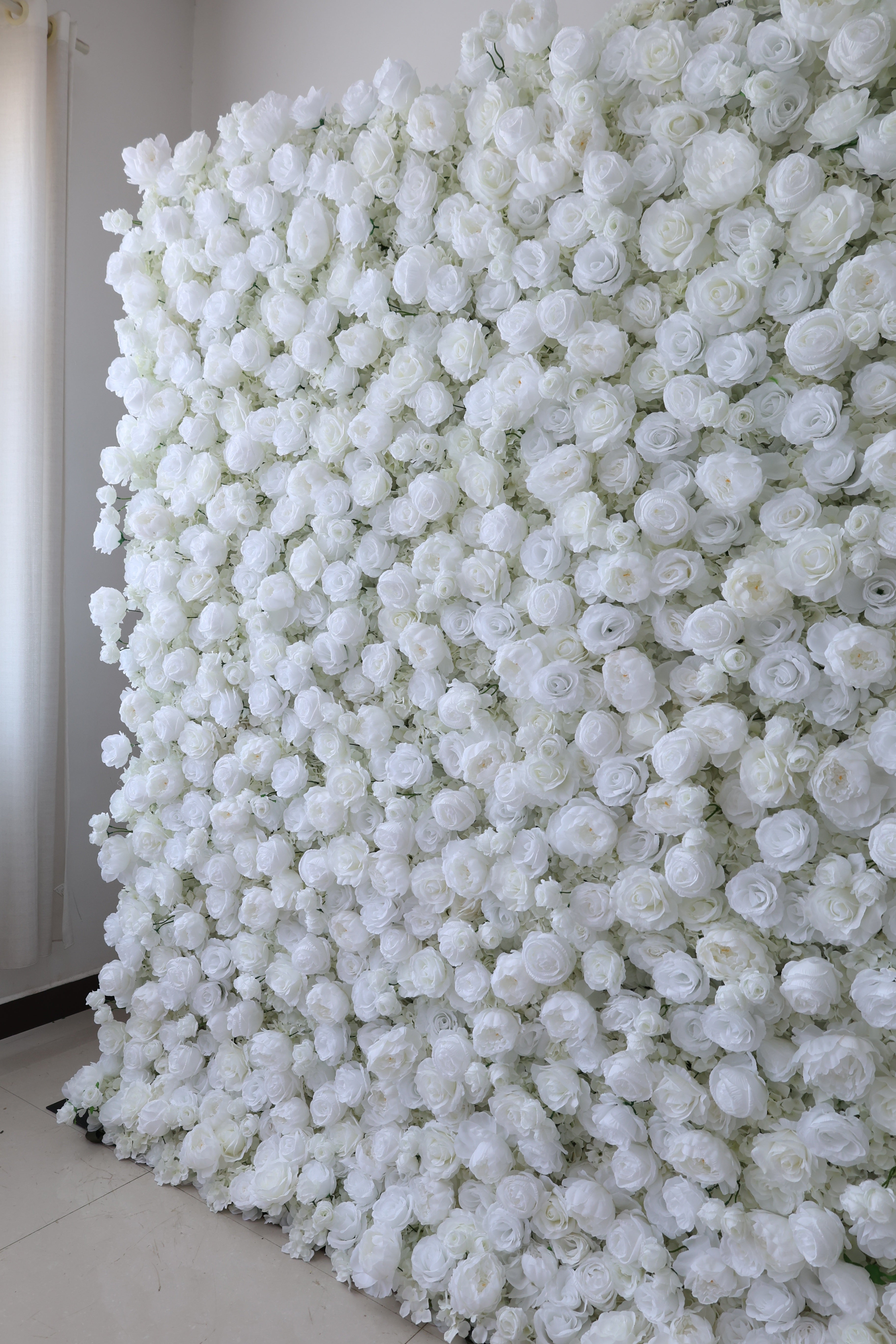 ValarFlower White Artificial Rose Flower Wall Backdrop, Elegant Wedding Ceremony Decor and Photo Booth VF-697