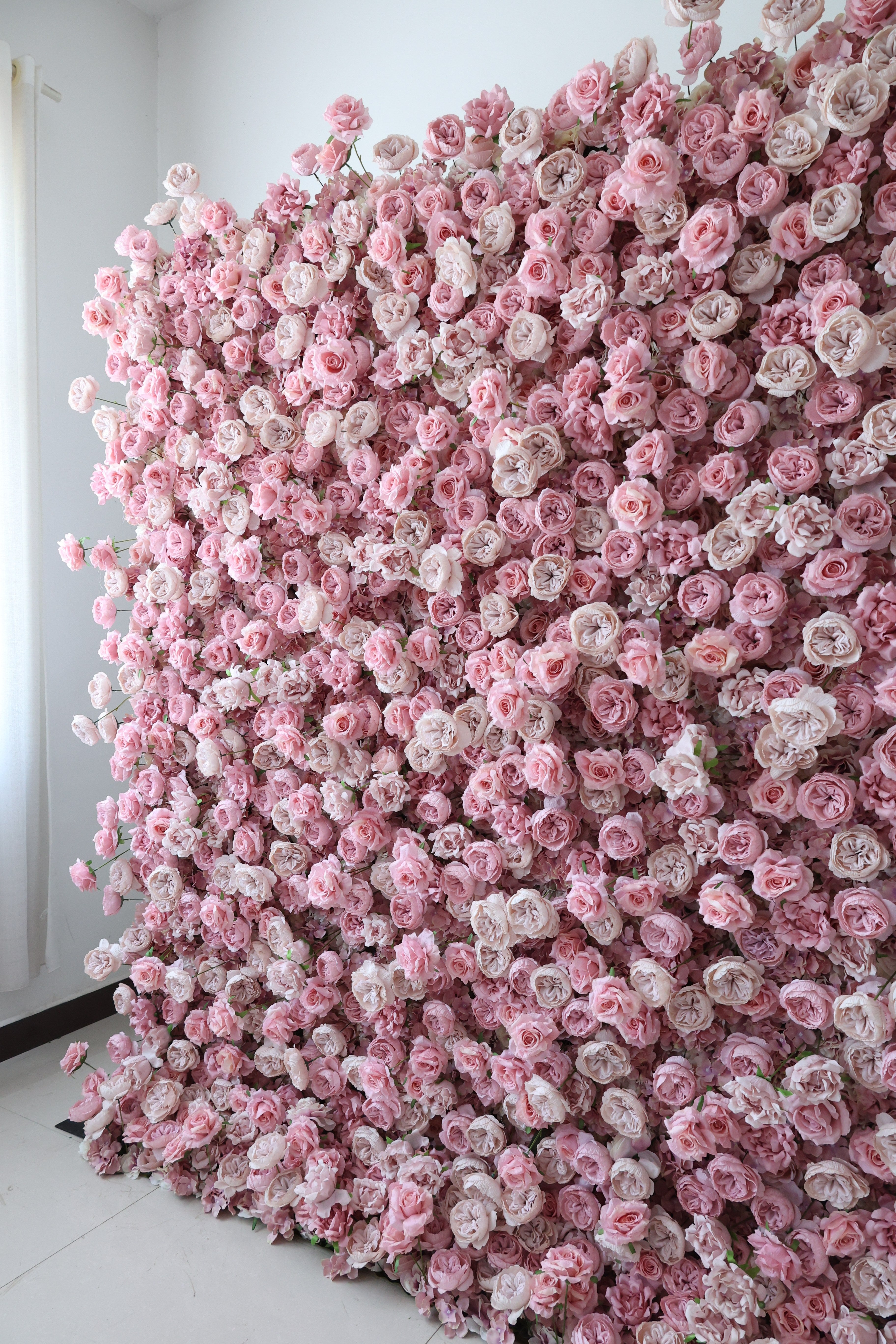 ValarFlower Blush Pink Artificial Flower Wall Backdrop, Romantic Rose Wedding Decor for Ceremony and Photo Booth VF-696