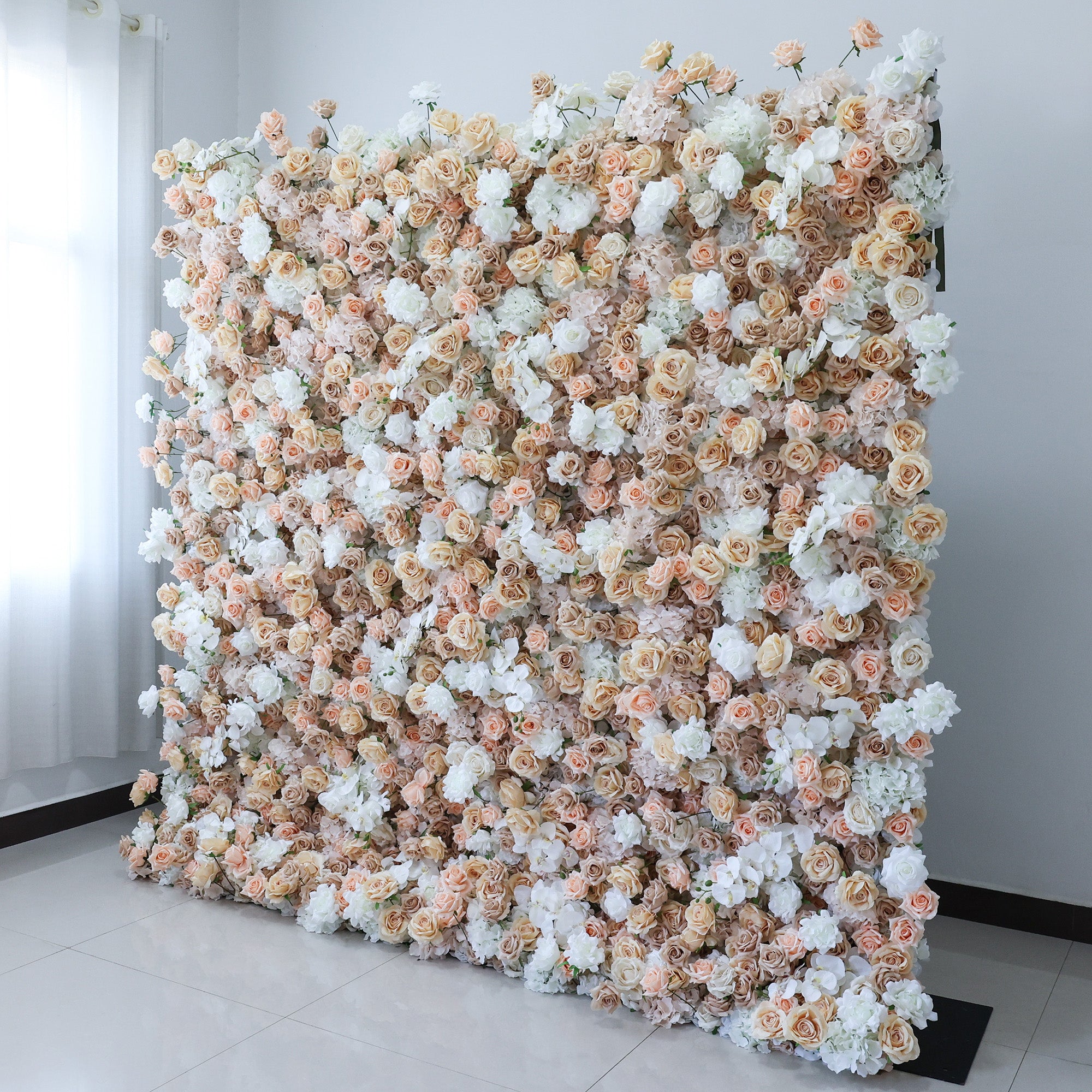 ValarFlower Champagne & Ivory Floral Extravaganza Wall: A Timeless, Elegant Masterpiece for Sophisticated Celebrations VF-607