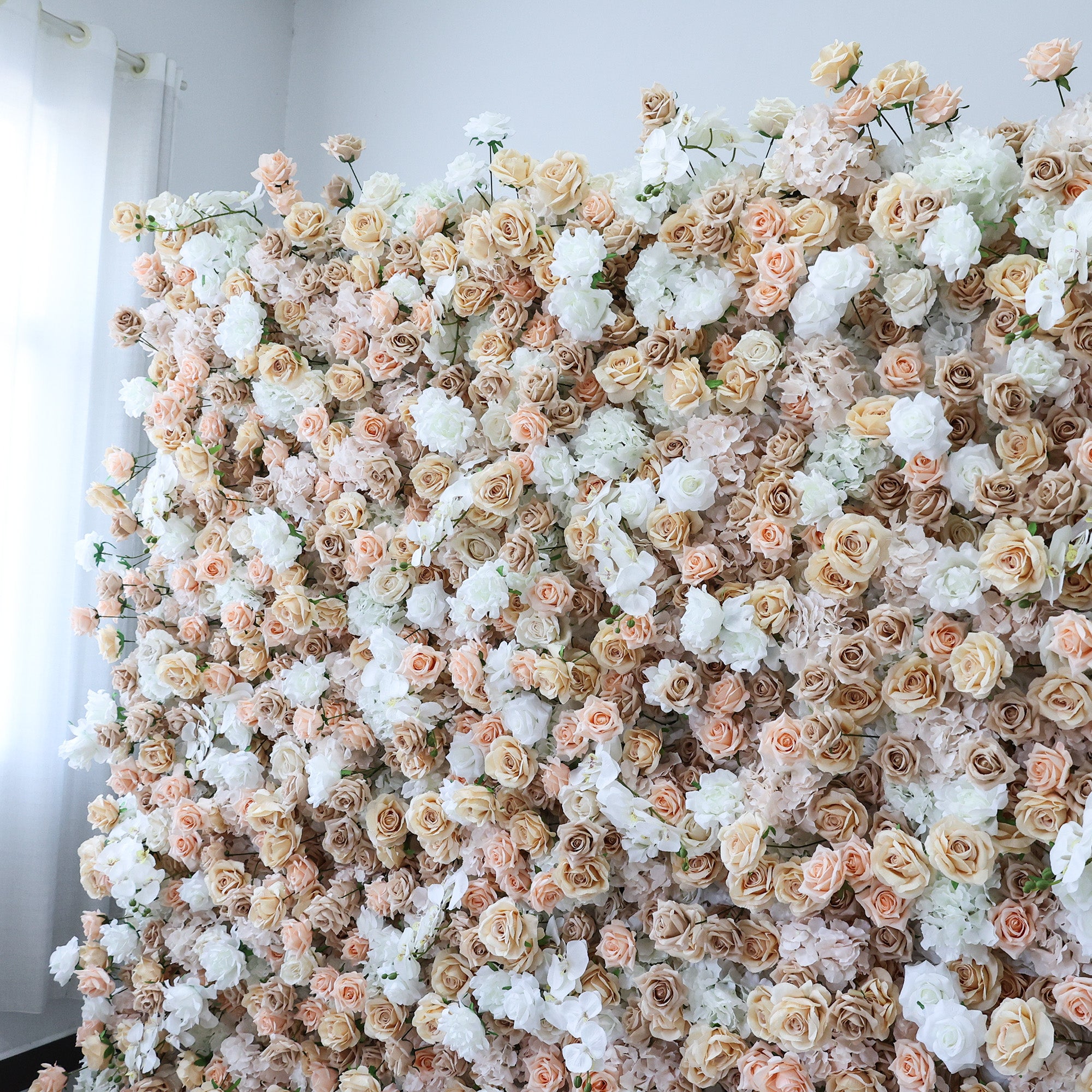 ValarFlower Champagne & Ivory Floral Extravaganza Wall: A Timeless, Elegant Masterpiece for Sophisticated Celebrations VF-607