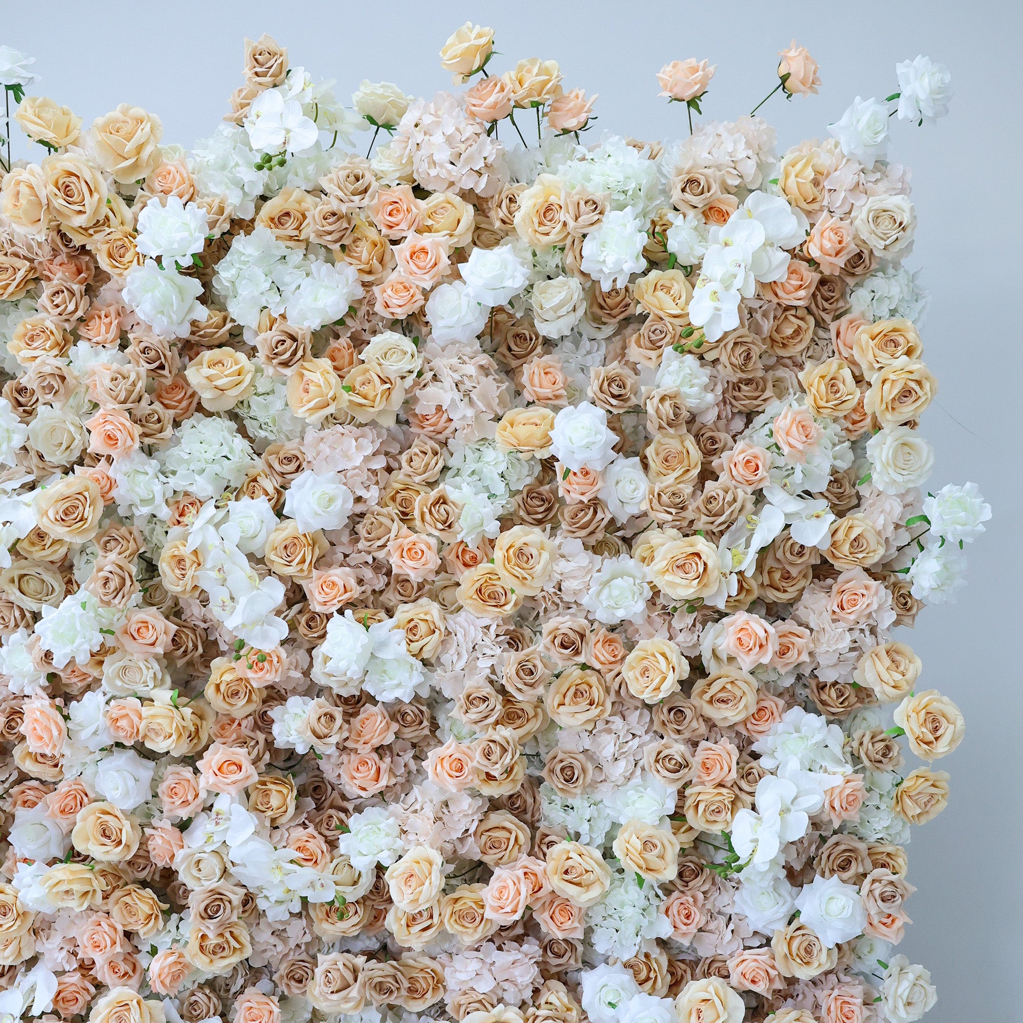 ValarFlower Champagne & Ivory Floral Extravaganza Wall: A Timeless, Elegant Masterpiece for Sophisticated Celebrations VF-607