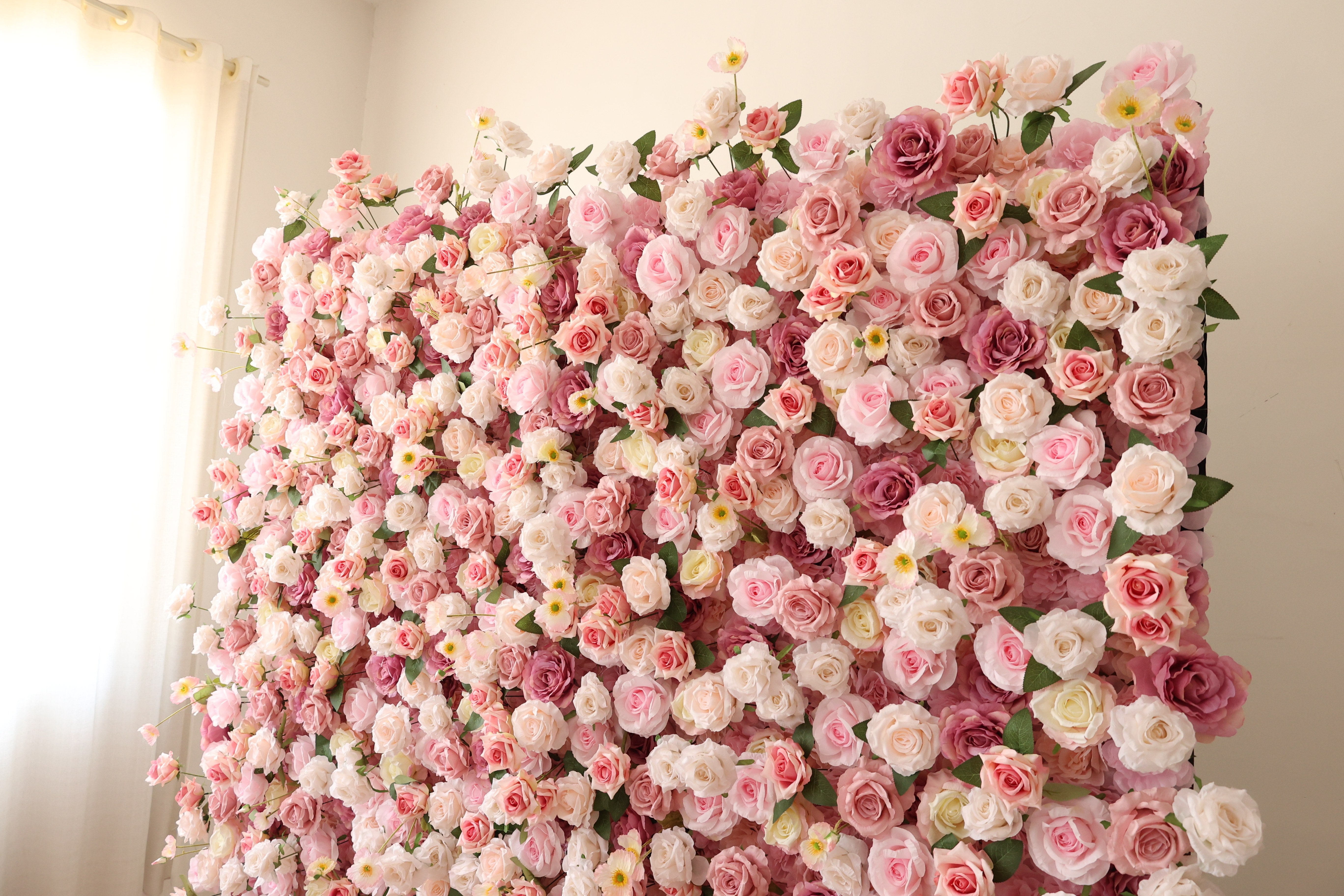 ValarFlower Blush Pink Artificial Flower Wall Backdrop, Romantic Wedding Decor with Roses VF-694