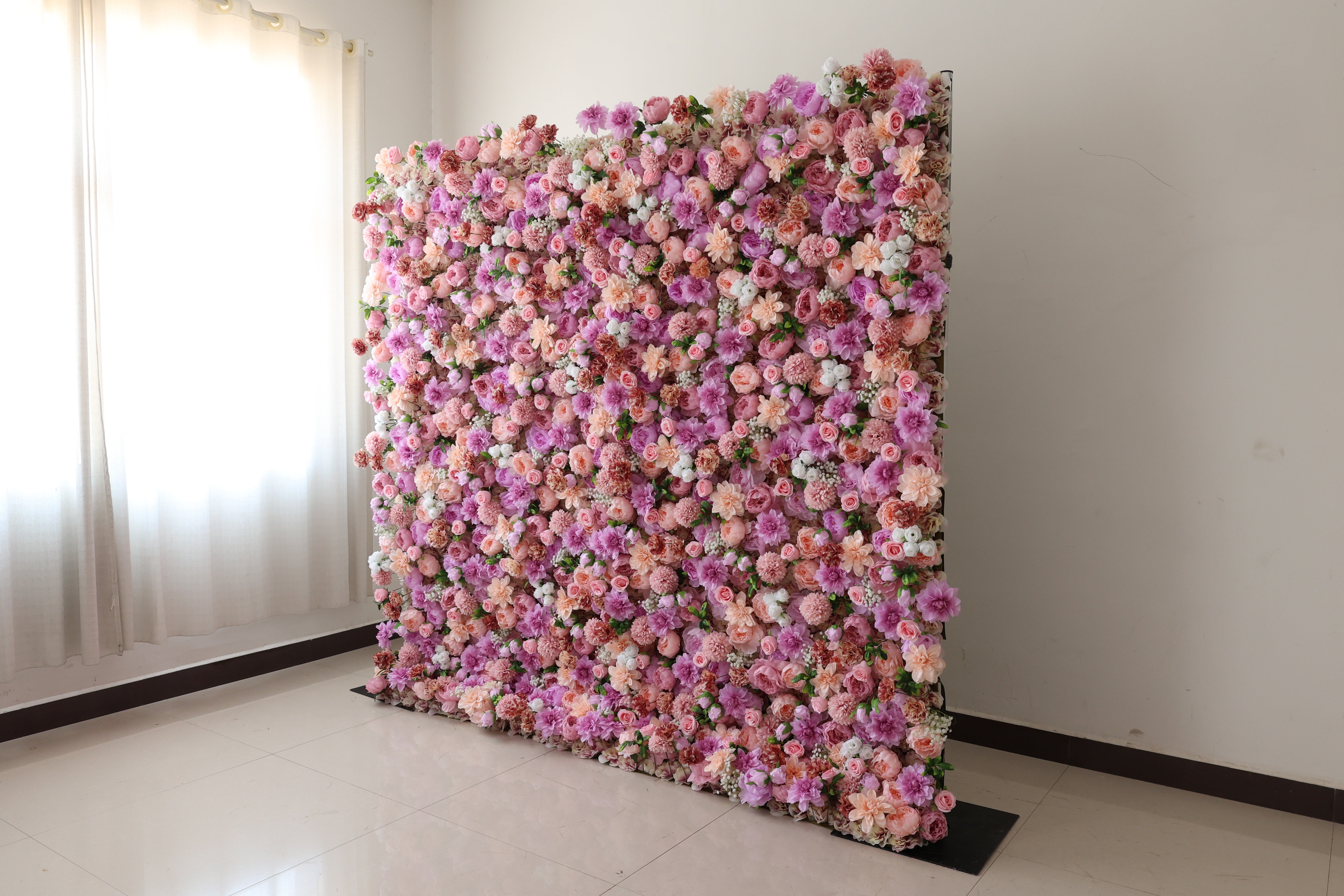 ValarFlower Pink Purple Artificial Flower Wall Backdrop, Romantic Wedding Decor with Roses and Peony Flowers VF-699
