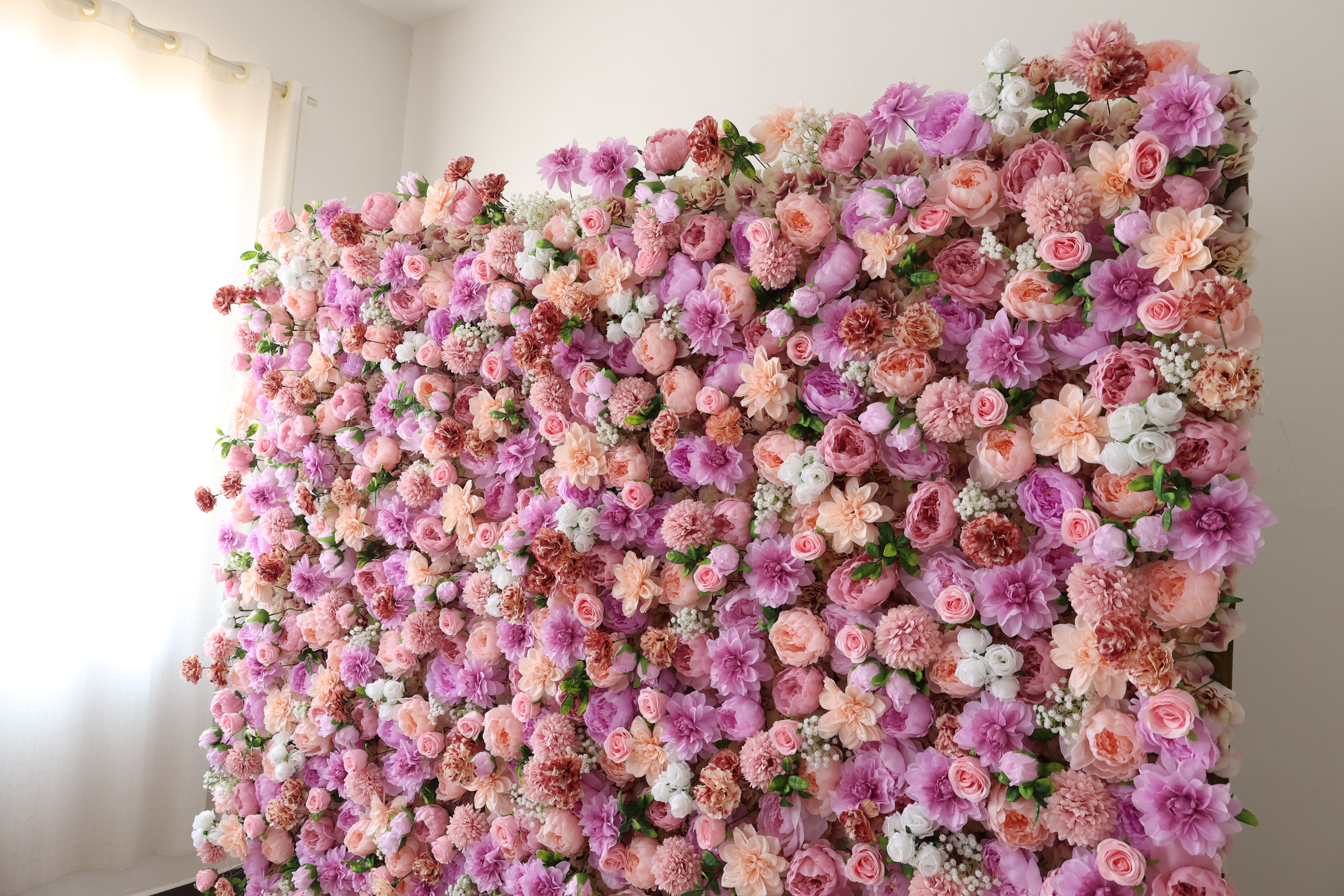 ValarFlower Pink Purple Artificial Flower Wall Backdrop, Romantic Wedding Decor with Roses and Peony Flowers VF-699