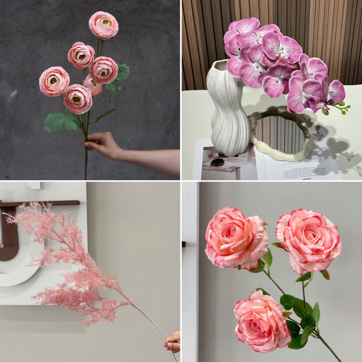 Conjunto de Flores Artificiales Negras y Rosas – Decoración Moderna para Fondo de Fiesta de Cumpleaños con Arreglo Floral Falso FA-255