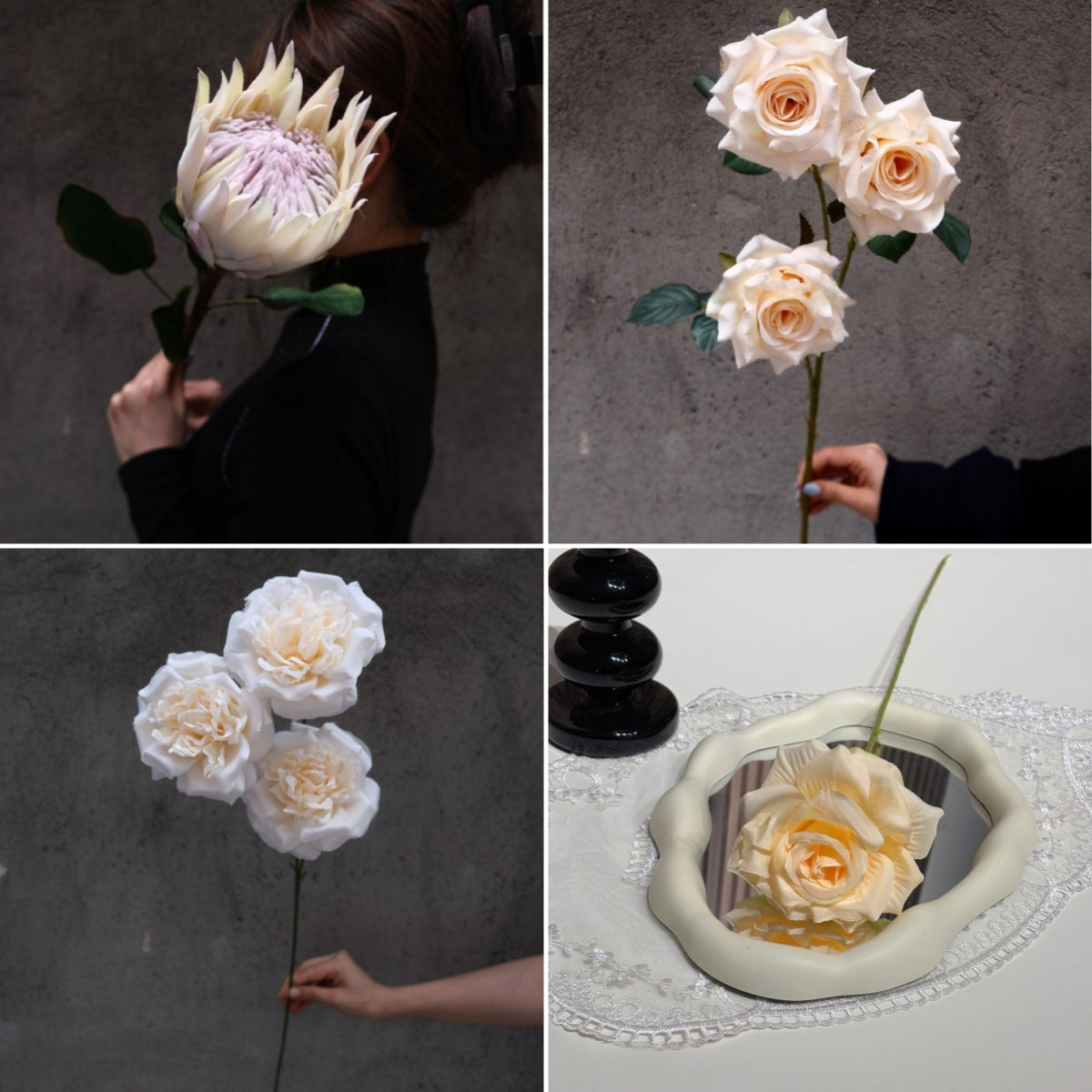 Conjunto de Flores Artificiales Negras y Rosas – Decoración Moderna para Fondo de Fiesta de Cumpleaños con Arreglo Floral Falso FA-255
