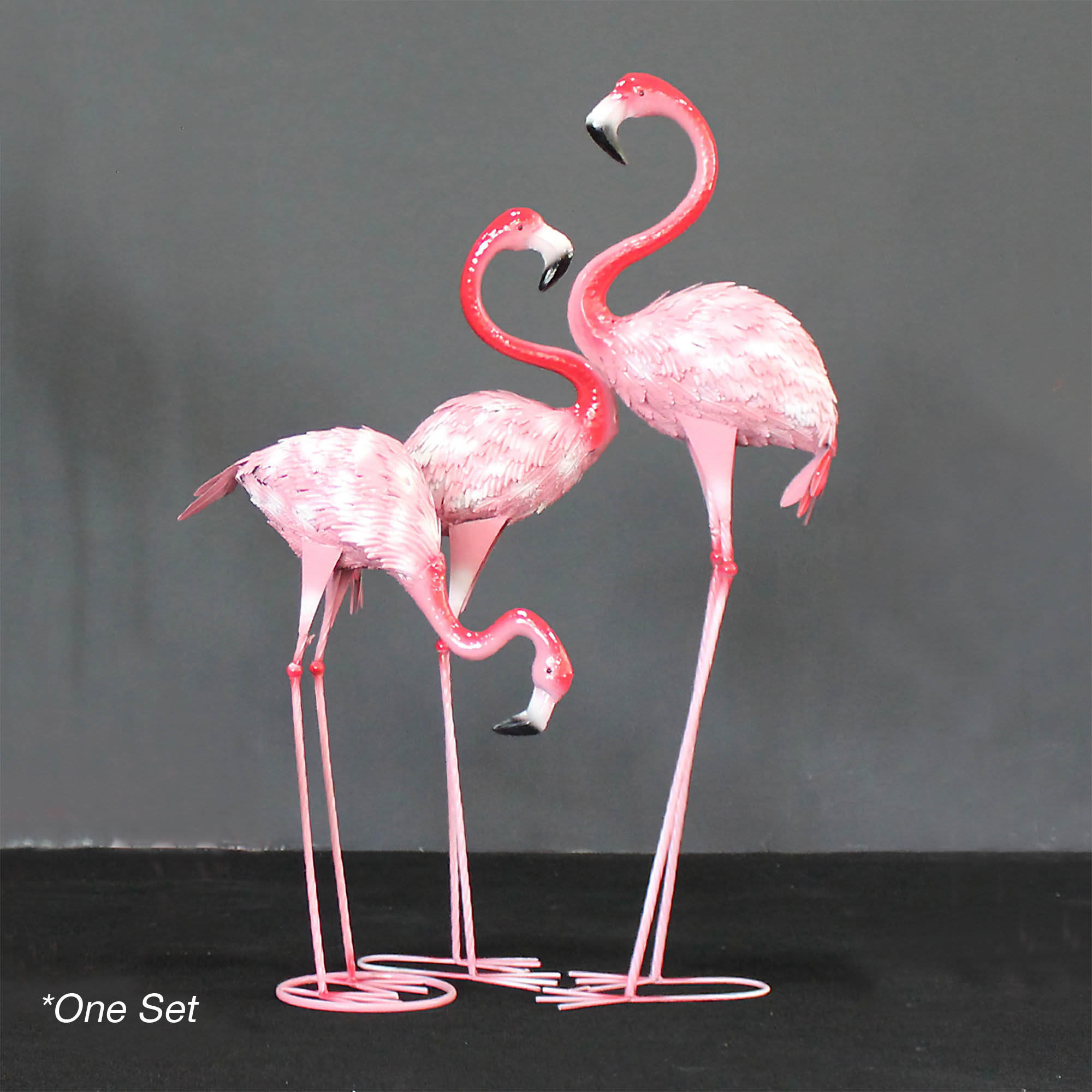 Elegant Flamingo Metal Yard Art Sculpture Set - Handcrafted 3-Piece Decorative Garden Statues