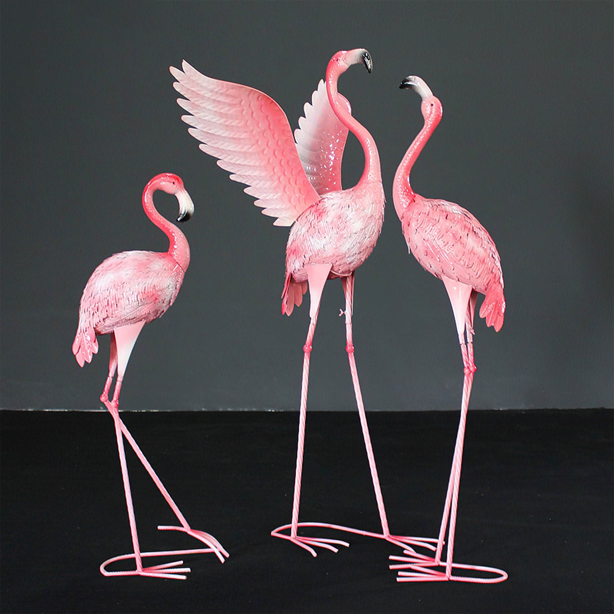 Elegant Flamingo Metal Yard Art Sculpture Set - Handcrafted 3-Piece Decorative Garden Statues