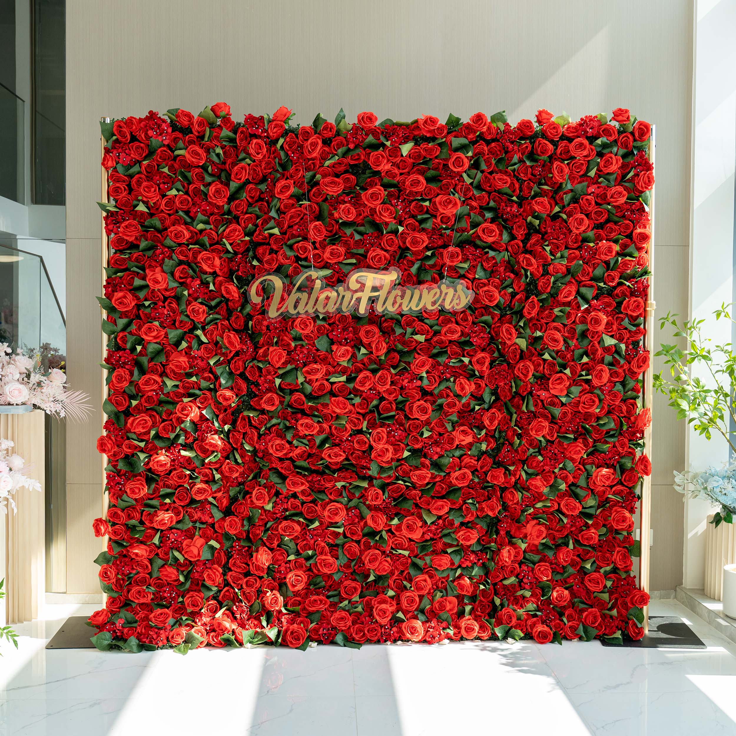 Valar Flowers Roll Up Fabric Artificial Flower Wall Wedding Backdrop, Floral Party Decor, Event Photography-VF-105
