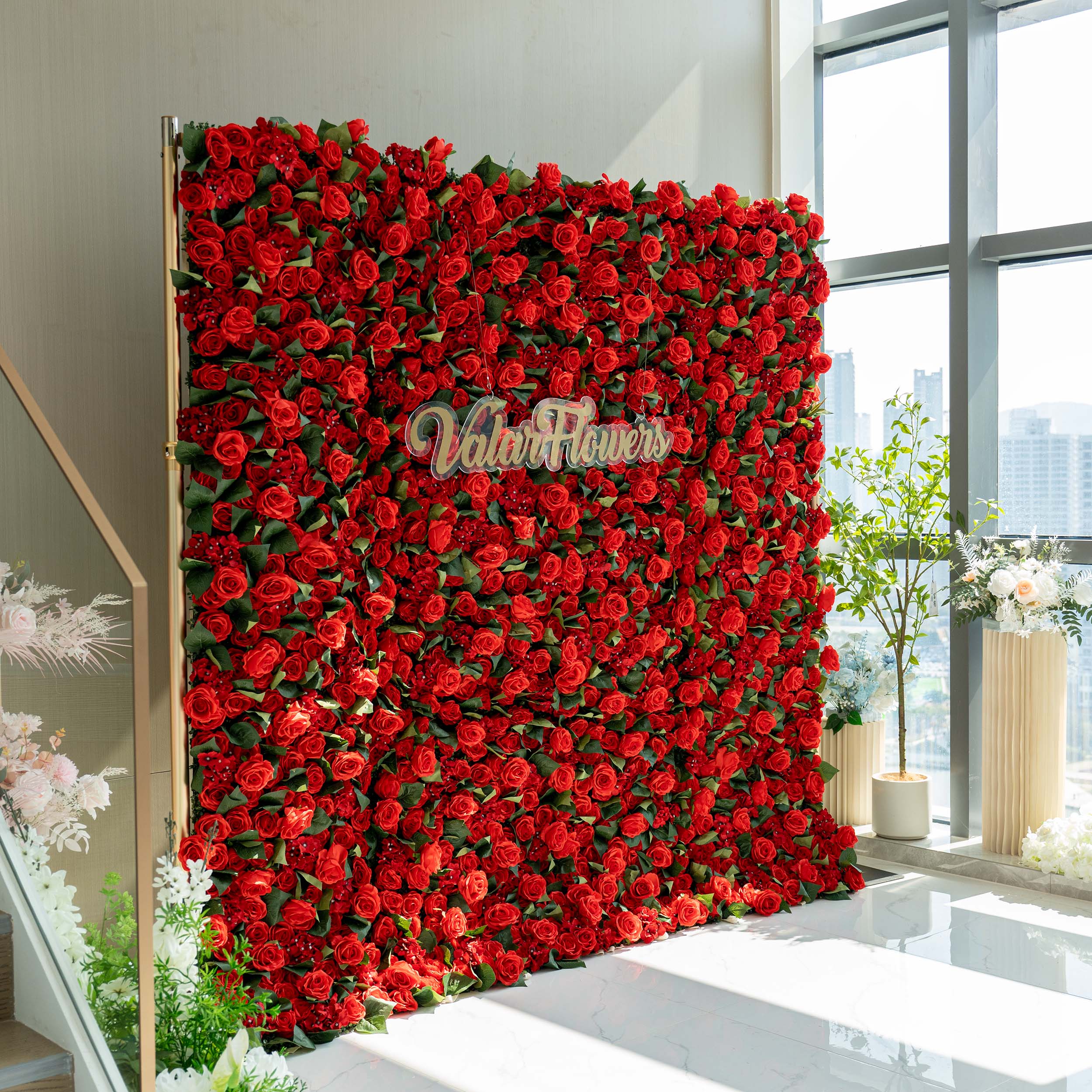 Valar Flowers Roll Up Fabric Artificial Flower Wall Wedding Backdrop, Floral Party Decor, Event Photography-VF-105