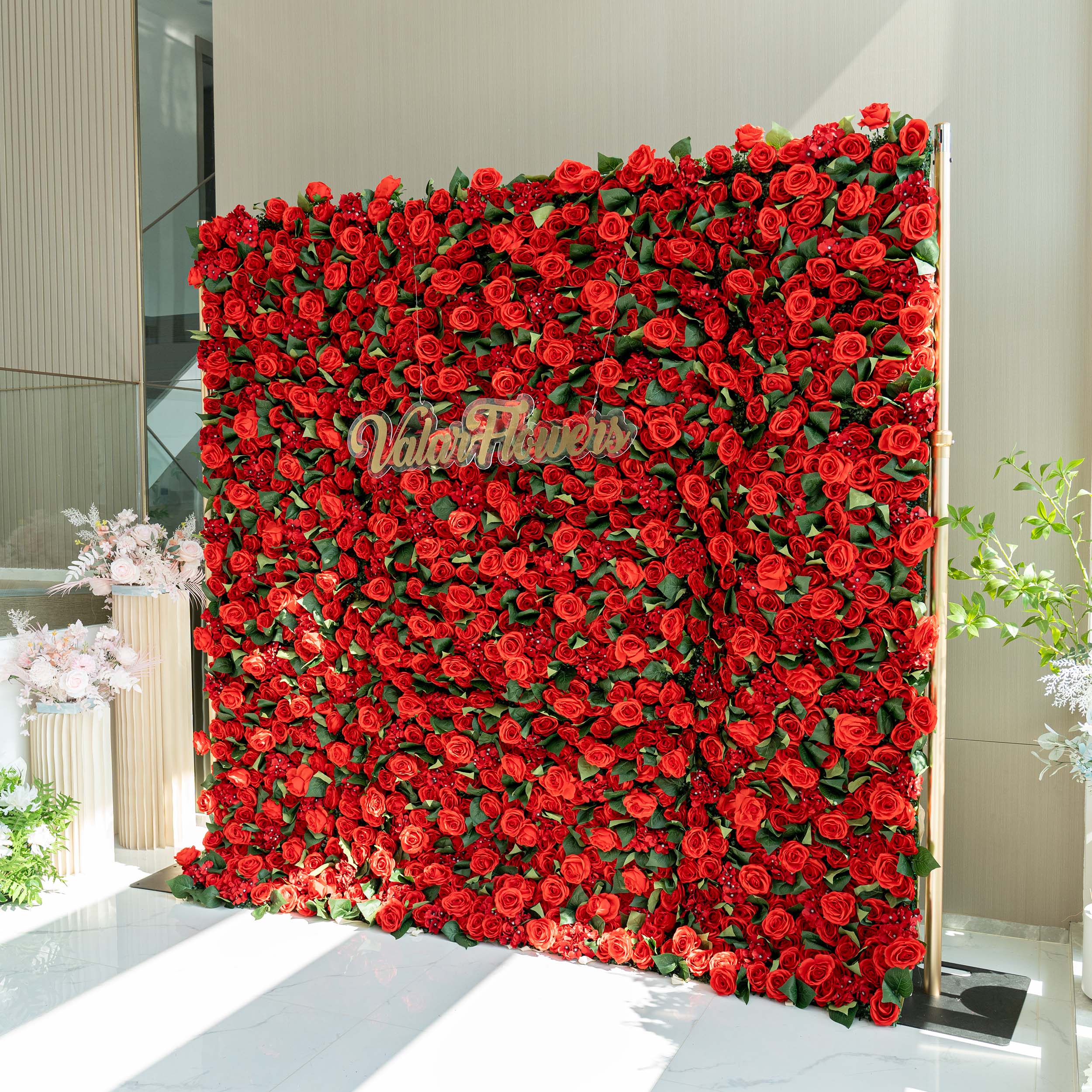Valar Flowers Roll Up Fabric Artificial Flower Wall Wedding Backdrop, Floral Party Decor, Event Photography-VF-105