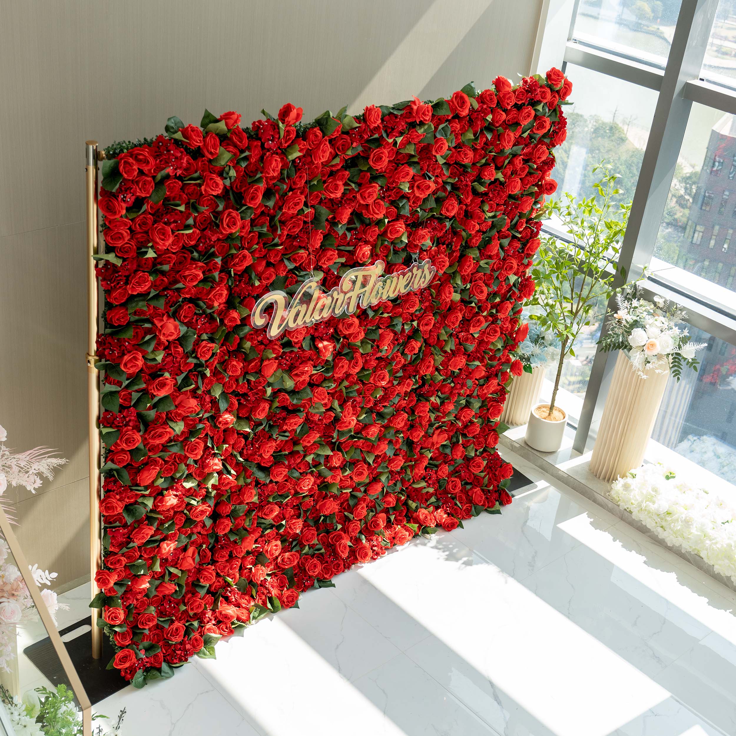 Valar Flowers Roll Up Fabric Artificial Flower Wall Wedding Backdrop, Floral Party Decor, Event Photography-VF-105
