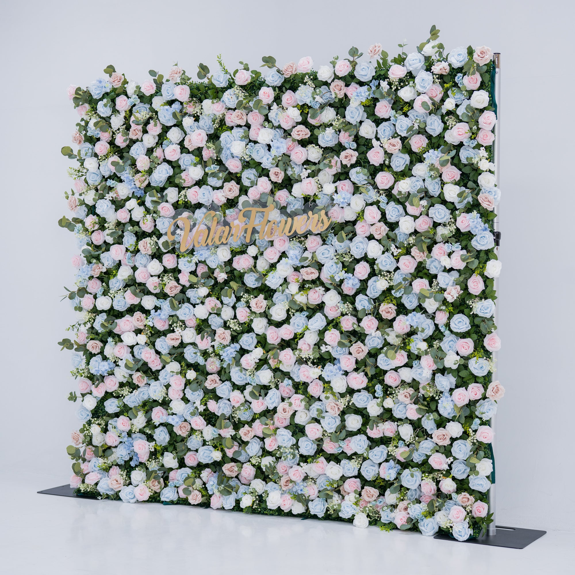 ValarFlower Soft Blue and Pink Floral Backdrop: Elegant Rose & Hydrangea Mix for Weddings & Events VF-819