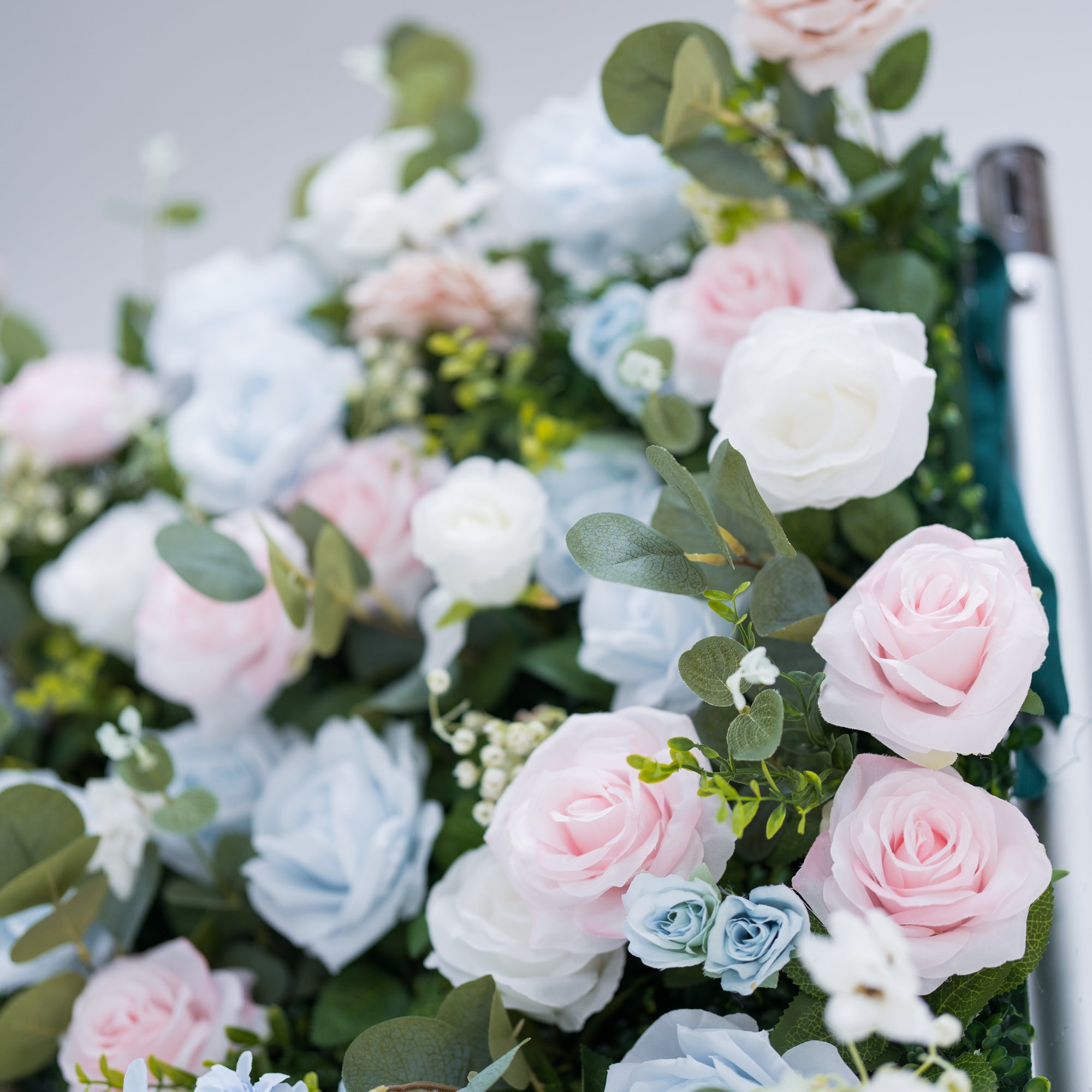 ValarFlower Soft Blue and Pink Floral Backdrop: Elegant Rose & Hydrangea Mix for Weddings & Events VF-819