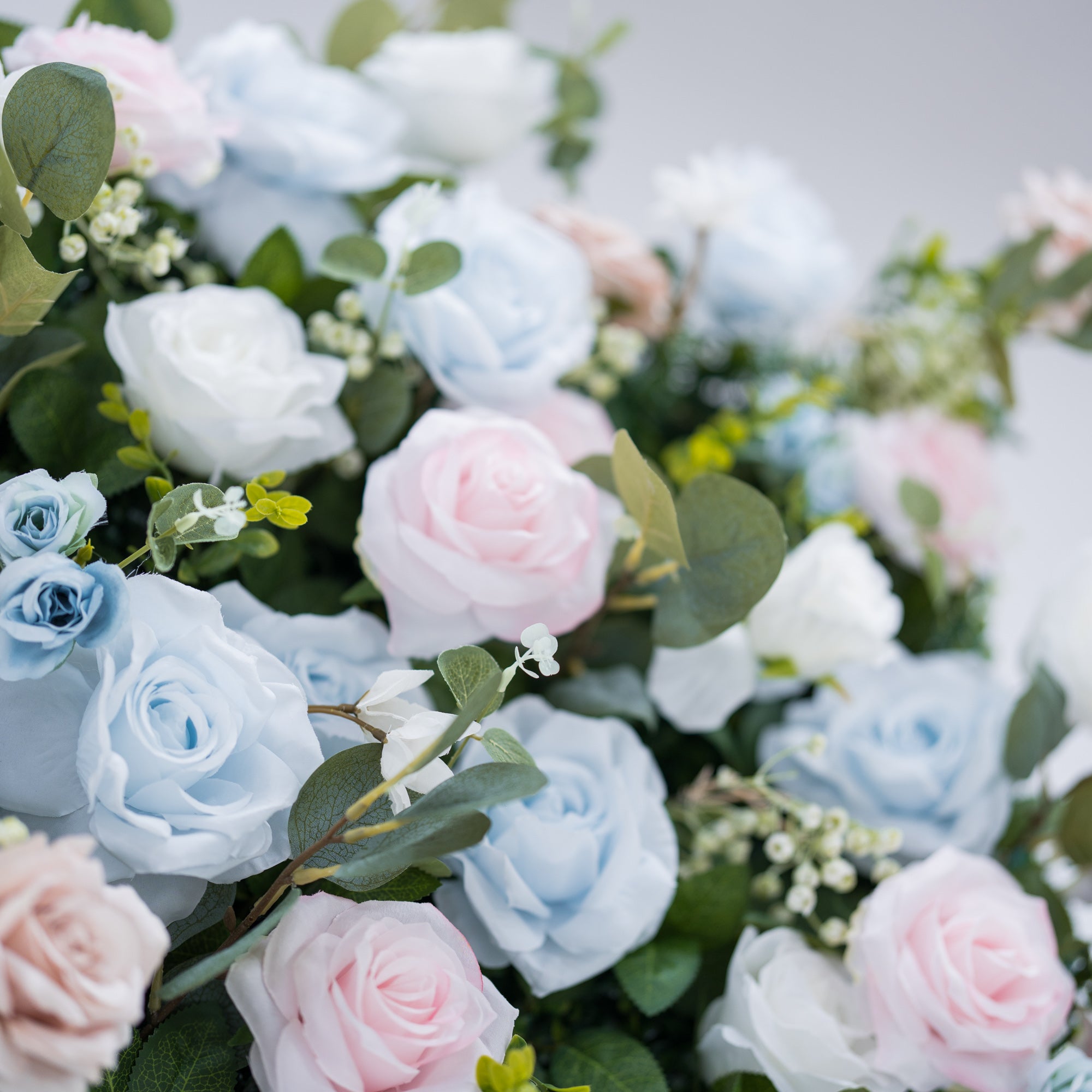 ValarFlower Soft Blue and Pink Floral Backdrop: Elegant Rose & Hydrangea Mix for Weddings & Events VF-819