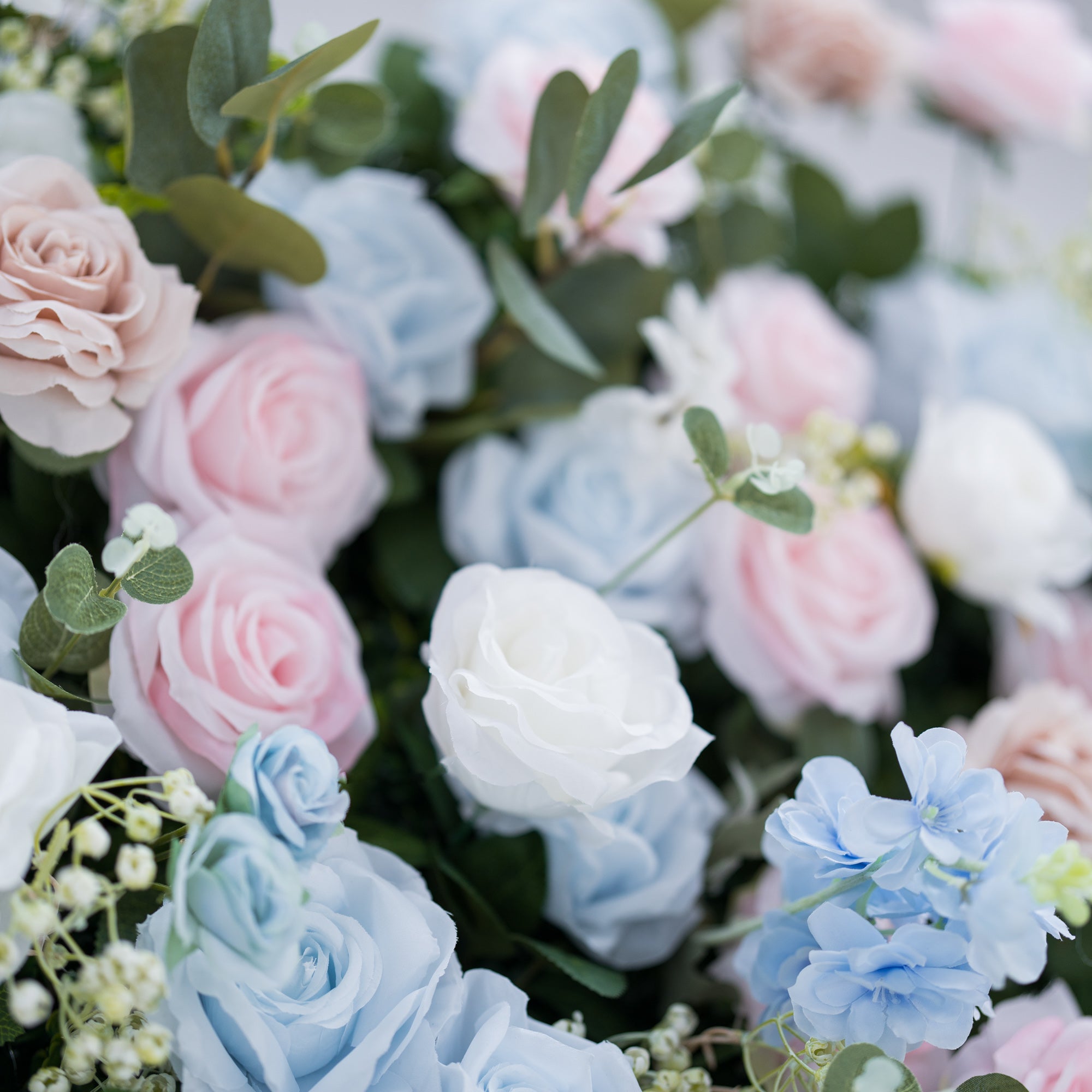 ValarFlower Soft Blue and Pink Floral Backdrop: Elegant Rose & Hydrangea Mix for Weddings & Events VF-819