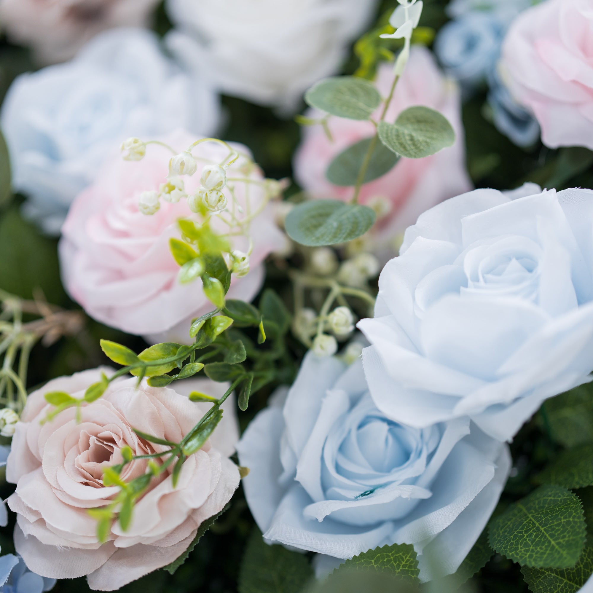 ValarFlower Soft Blue and Pink Floral Backdrop: Elegant Rose & Hydrangea Mix for Weddings & Events VF-819