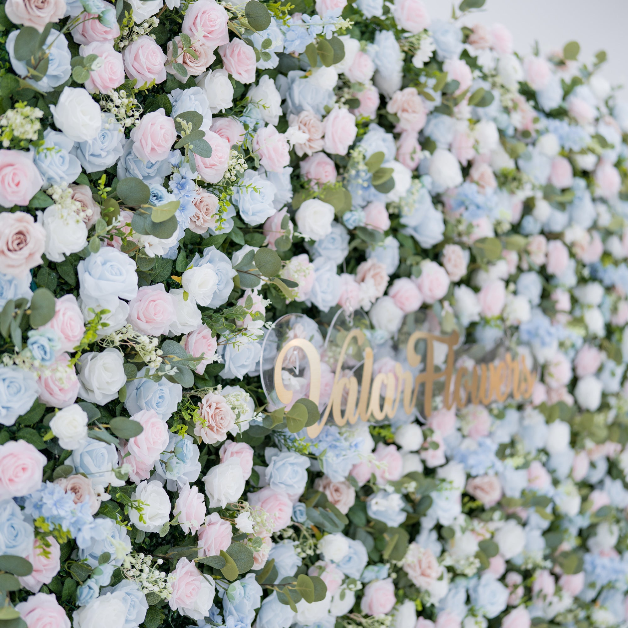 ValarFlower Soft Blue and Pink Floral Backdrop: Elegant Rose & Hydrangea Mix for Weddings & Events VF-819
