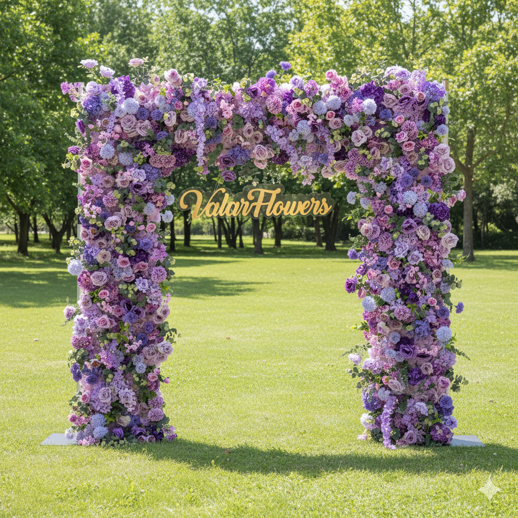 Valar Lavender Elegance – A Lavish Display of Purple Blooms in an Artificial Fabric Flower Arch Decor VF-490-2