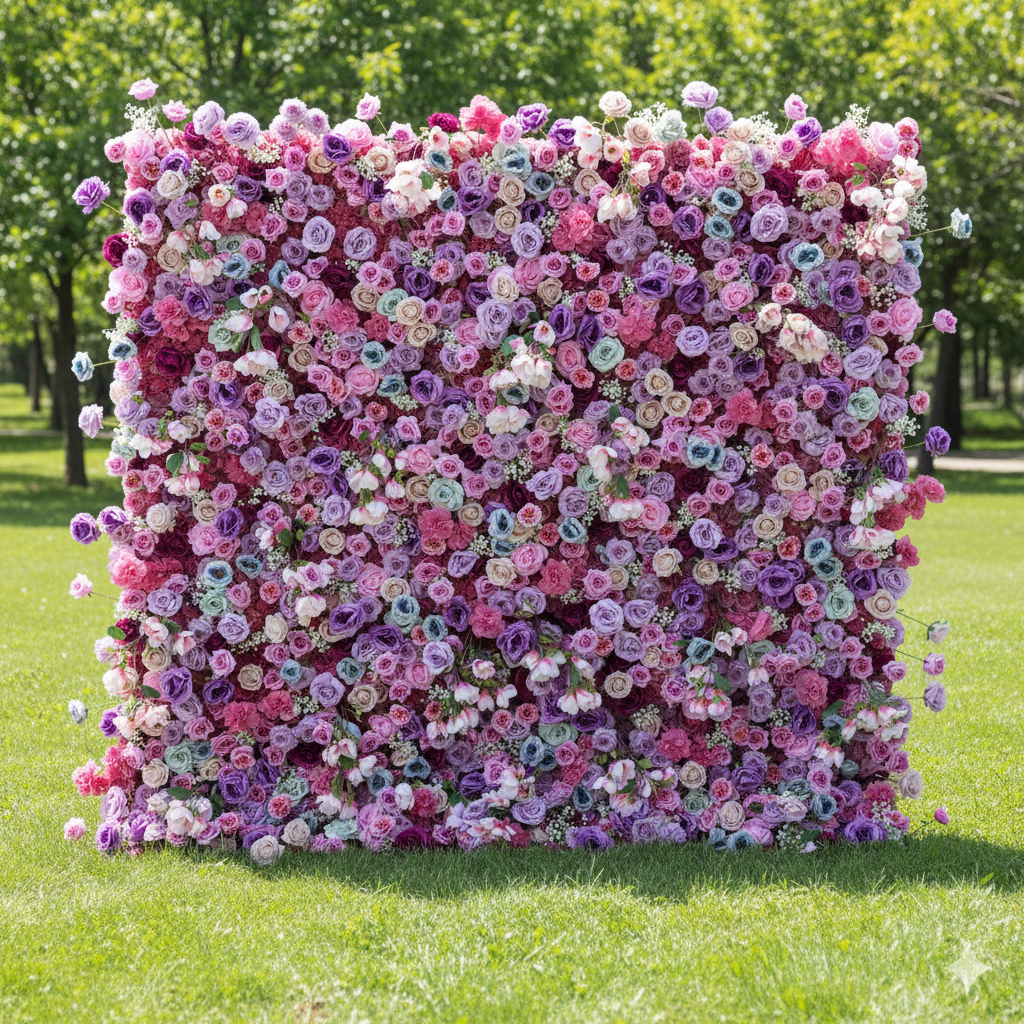 ValarFlower Enchanted Pastel Pink & Purple Floral Symphony Flower Wall: A Romantic Masterpiece for Dreamy Celebrations-VF-504