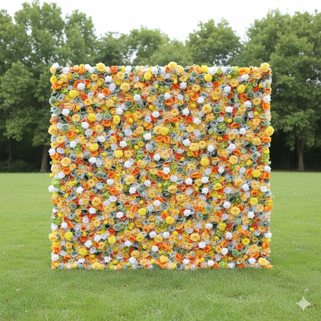 ValarFlower Sunlit Citrus & Ivory Floral Mosaic Flower Wall: A Radiant Summer-Inspired Centerpiece for Joyful Celebrations-VF-507