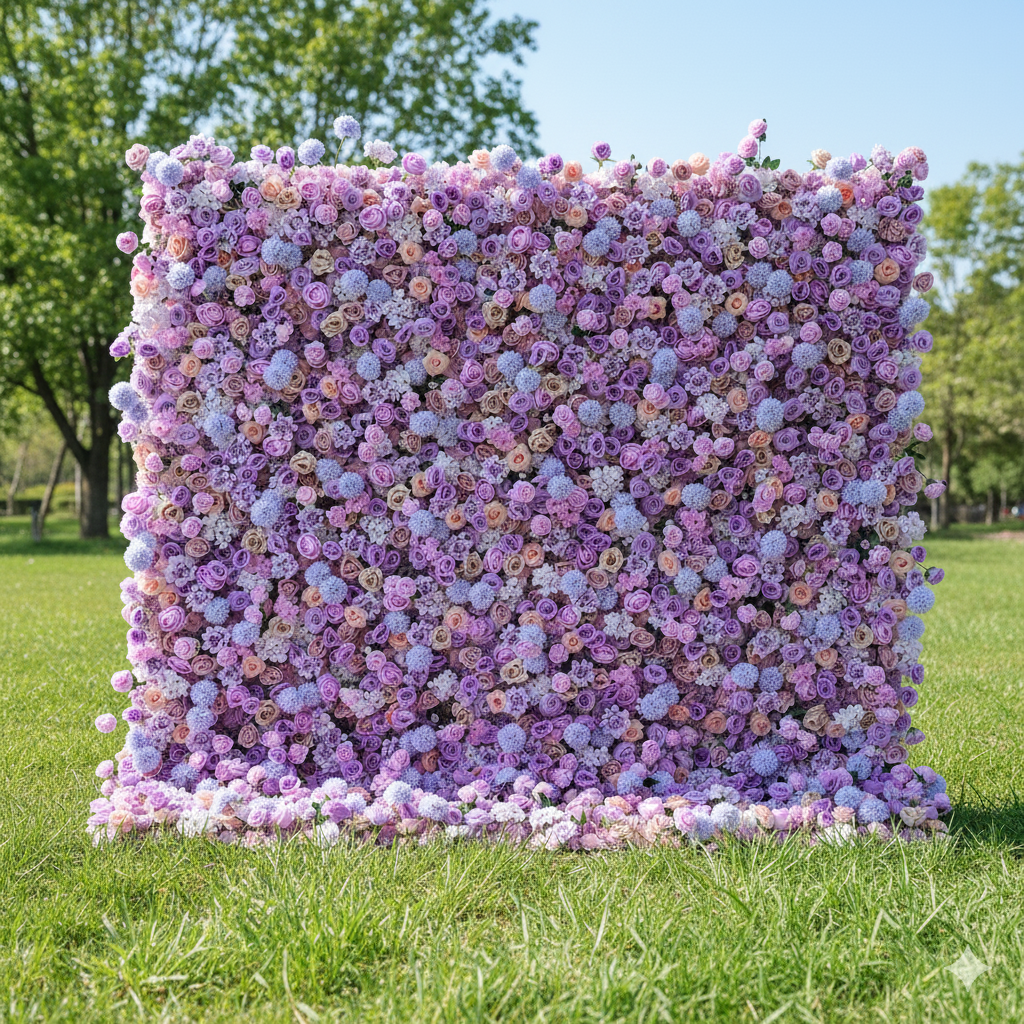 ValarFlower Lavender & Lilac Floral Symphony Flower Wall: A Dreamy Purple Haven for Enchanting Celebrations-VF-515