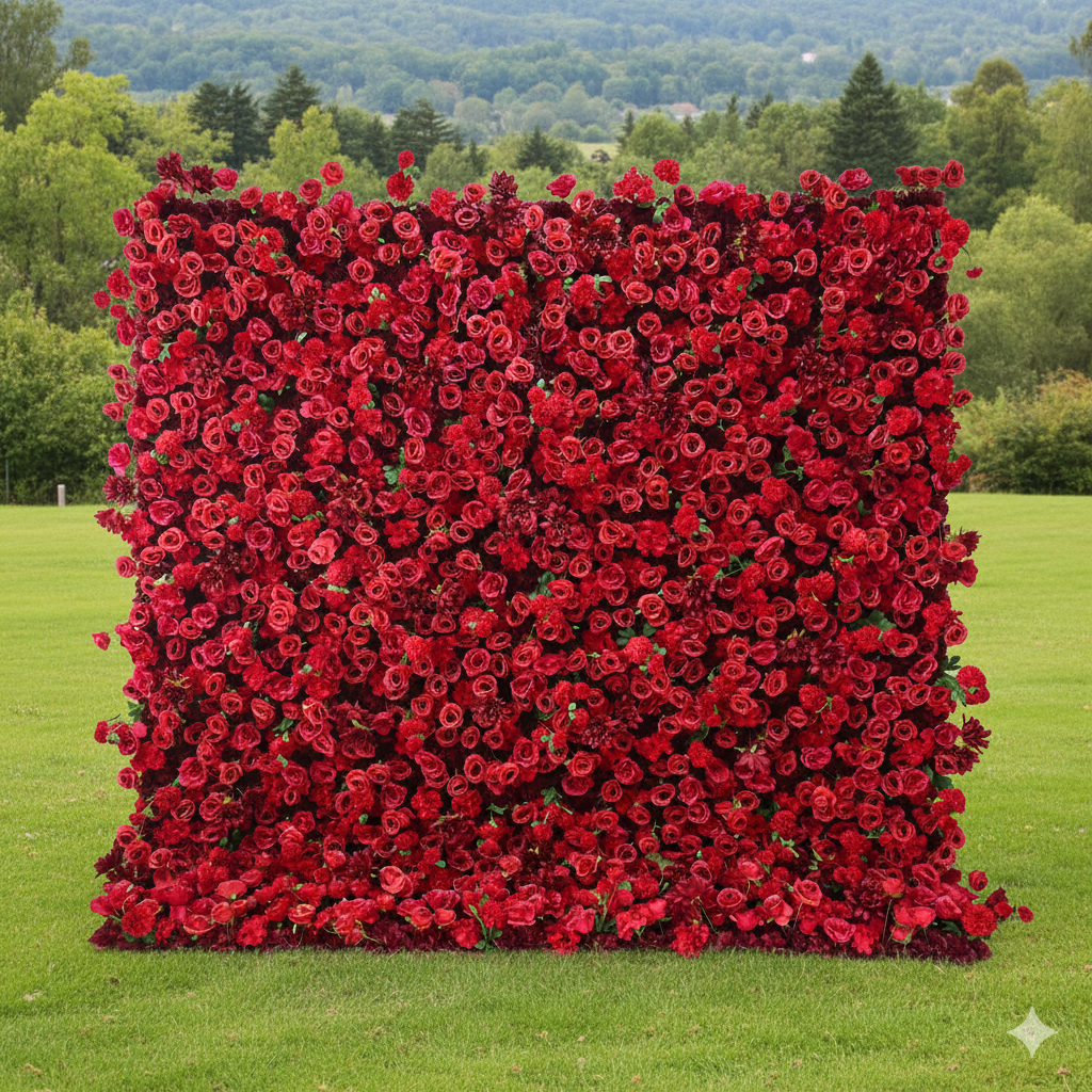 ValarFlower Scarlet Rose Extravaganza Floral Wall: A Passionate & Opulent Masterpiece for Unforgettable Celebrations-VF-517