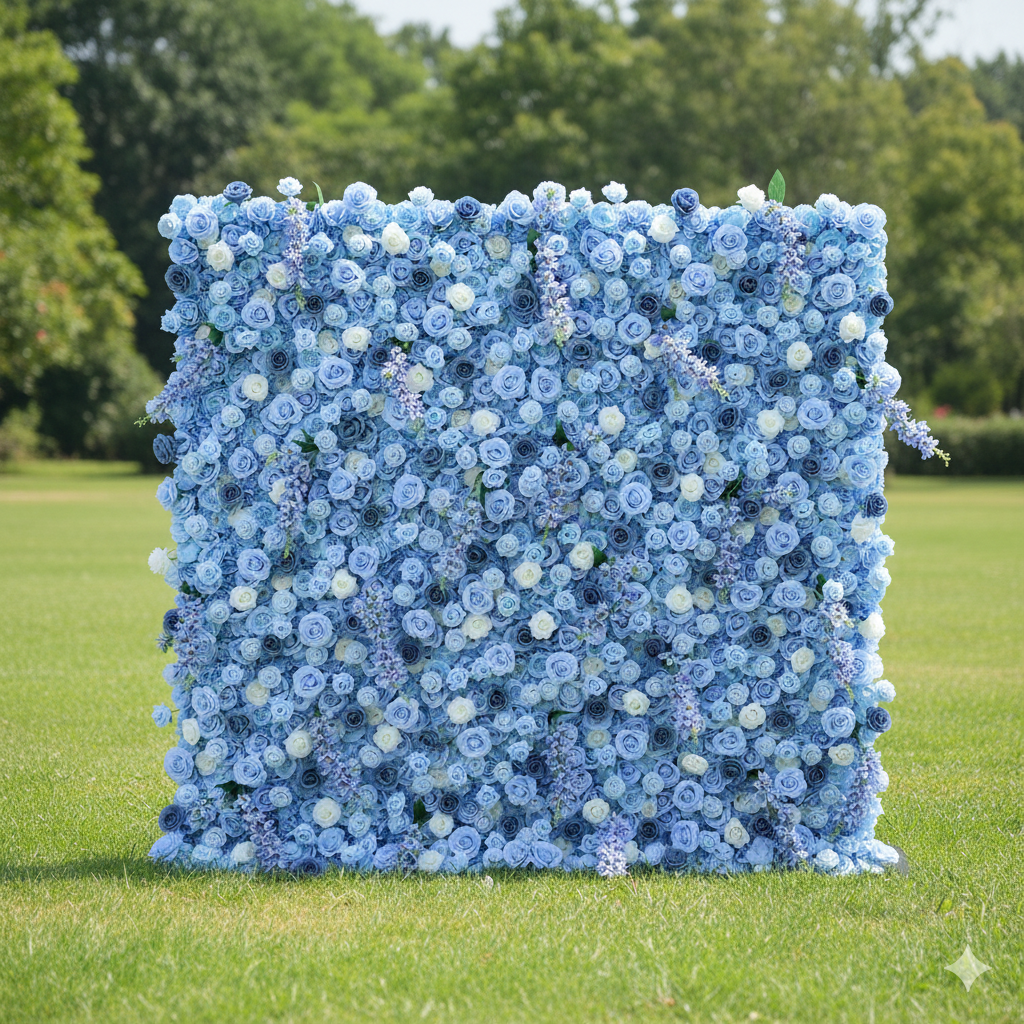 ValarFlower Azure & Periwinkle Blue Floral Symphony Wall: A Serene & Dreamy Masterpiece for Enchanting Celebrations-VF-519