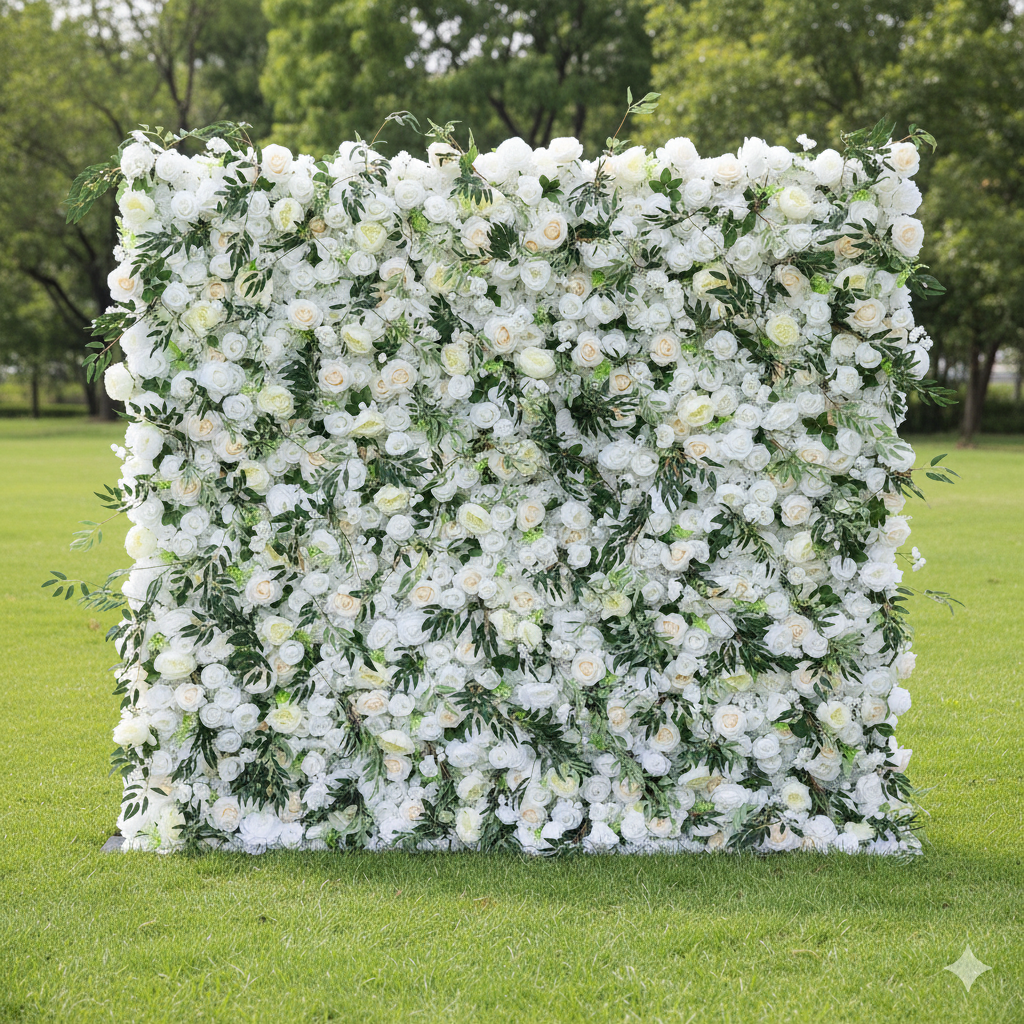 ValarFlower Ivory & Greenery Floral Extravaganza Wall: A Timeless, Elegant Masterpiece for Sophisticated Celebrations VF-545