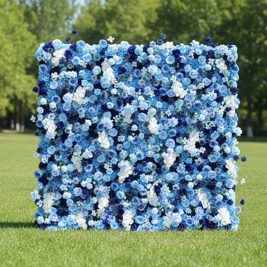 ValarFlower Blue Ombre Floral Extravaganza Wall: A Serene, Luxurious Masterpiece for Elegant Celebrations VF-603