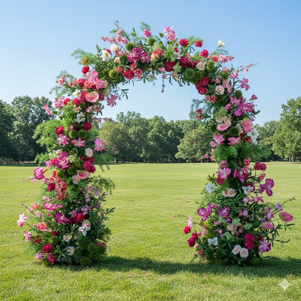 Eleganter Blumenbogen in Mondform für die Hochzeitszeremonie – Künstlicher Blumenbogen für Hochzeiten, Veranstaltungen und besondere Anlässe