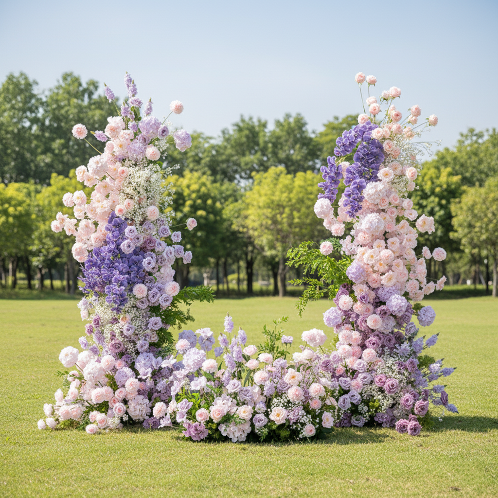Valar Flower Pastel Pink and Lavender Standing Floral Arch Set for Wedding Ceremony Decoration VA-390