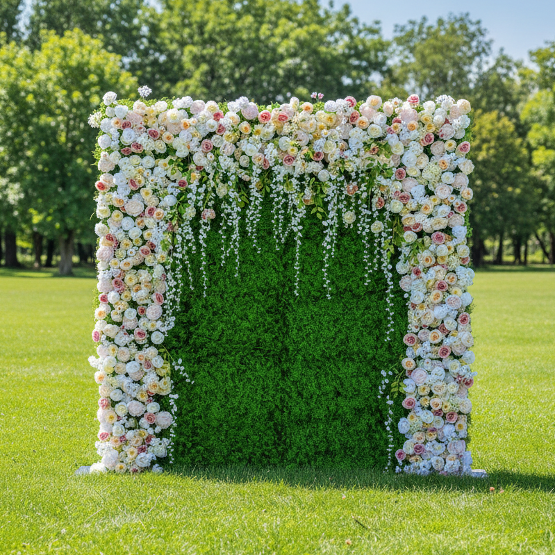 Valar Flower Roll Up Fabric Artificial Flower Wall Wedding Backdrop, Floral Party Decor, Event Photography-VF-294