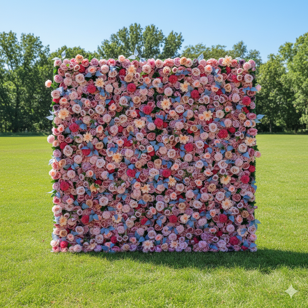 Valar Flowers Roll Up Fabric Artificial Flower Wall Wedding Backdrop, Floral Party Decor, Event Photography-VF-298