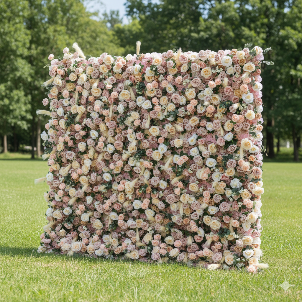 Valar Flowers Roll Up Fabric Artificial Flower Wall Wedding Backdrop, Floral Party Decor, Event Photography-VF-302