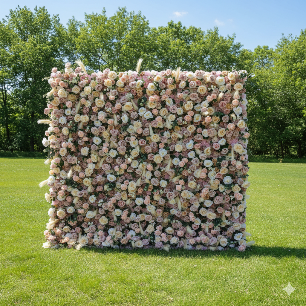 Valar Flowers Roll Up Fabric Artificial Flower Wall Wedding Backdrop, Floral Party Decor, Event Photography-VF-302