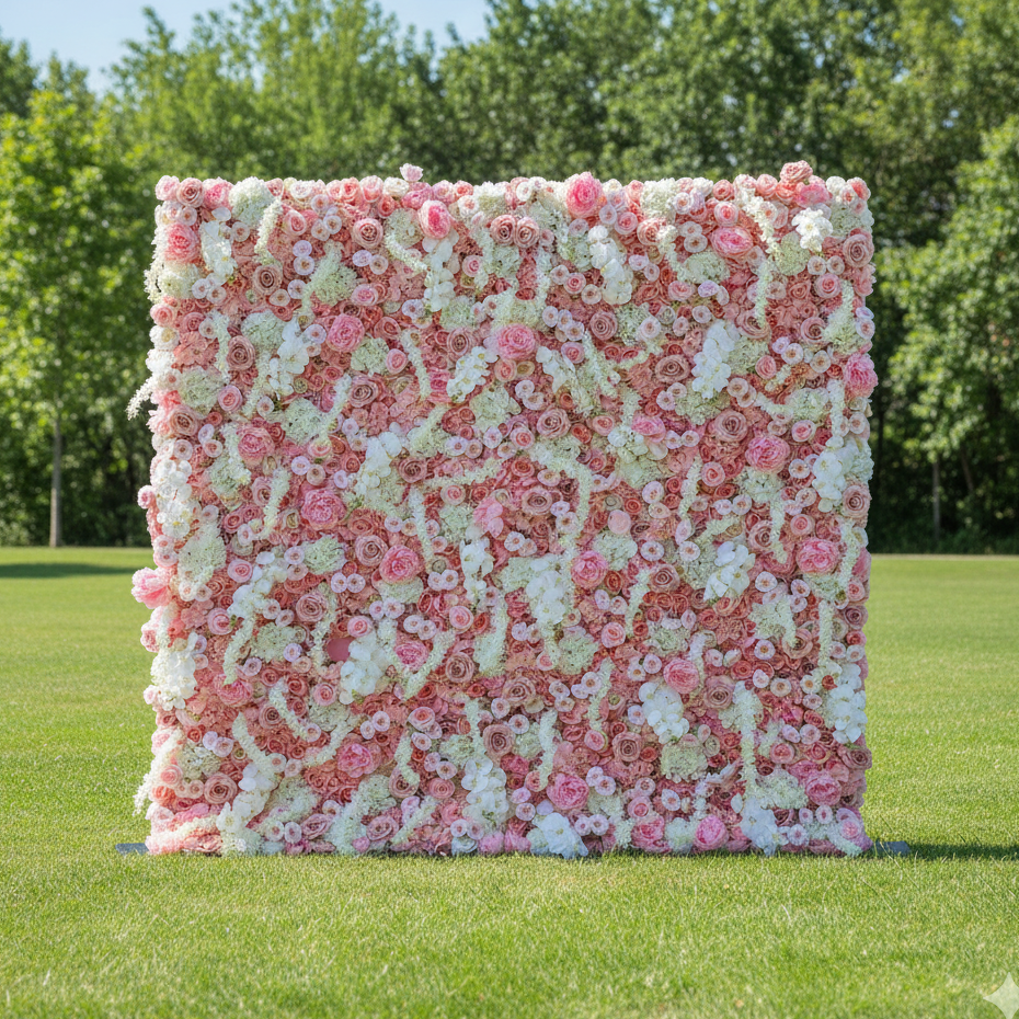 Valar Flowers Roll Up Fabric Artificial Flower Wall Wedding Backdrop, Floral Party Decor, Event Photography-VF-304