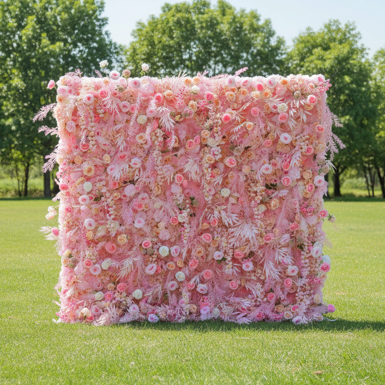 Valar Flowers Roll Up Fabric Artificial Flower Wall Wedding Backdrop, Floral Party Decor, Event Photography-VF-305