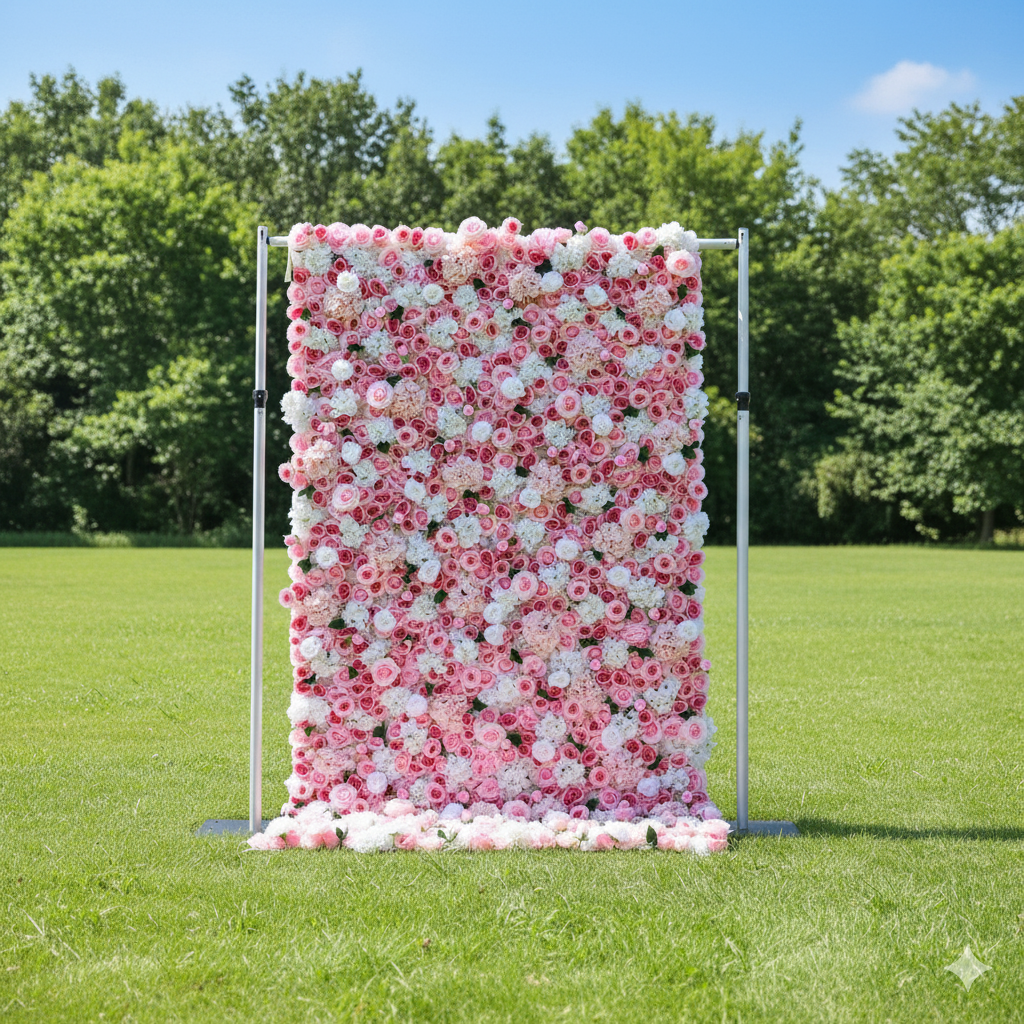 Valar Flowers Roll Up Fabric Artificial Flower Wall Wedding Backdrop, Floral Party Decor, Event Photography-VF-312