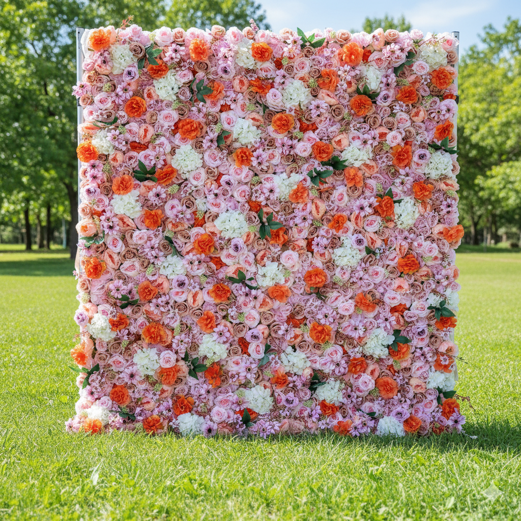 Valar Flowers Roll Up Fabric Artificial Flower Wall Wedding Backdrop, Floral Party Decor, Event Photography-VF-317