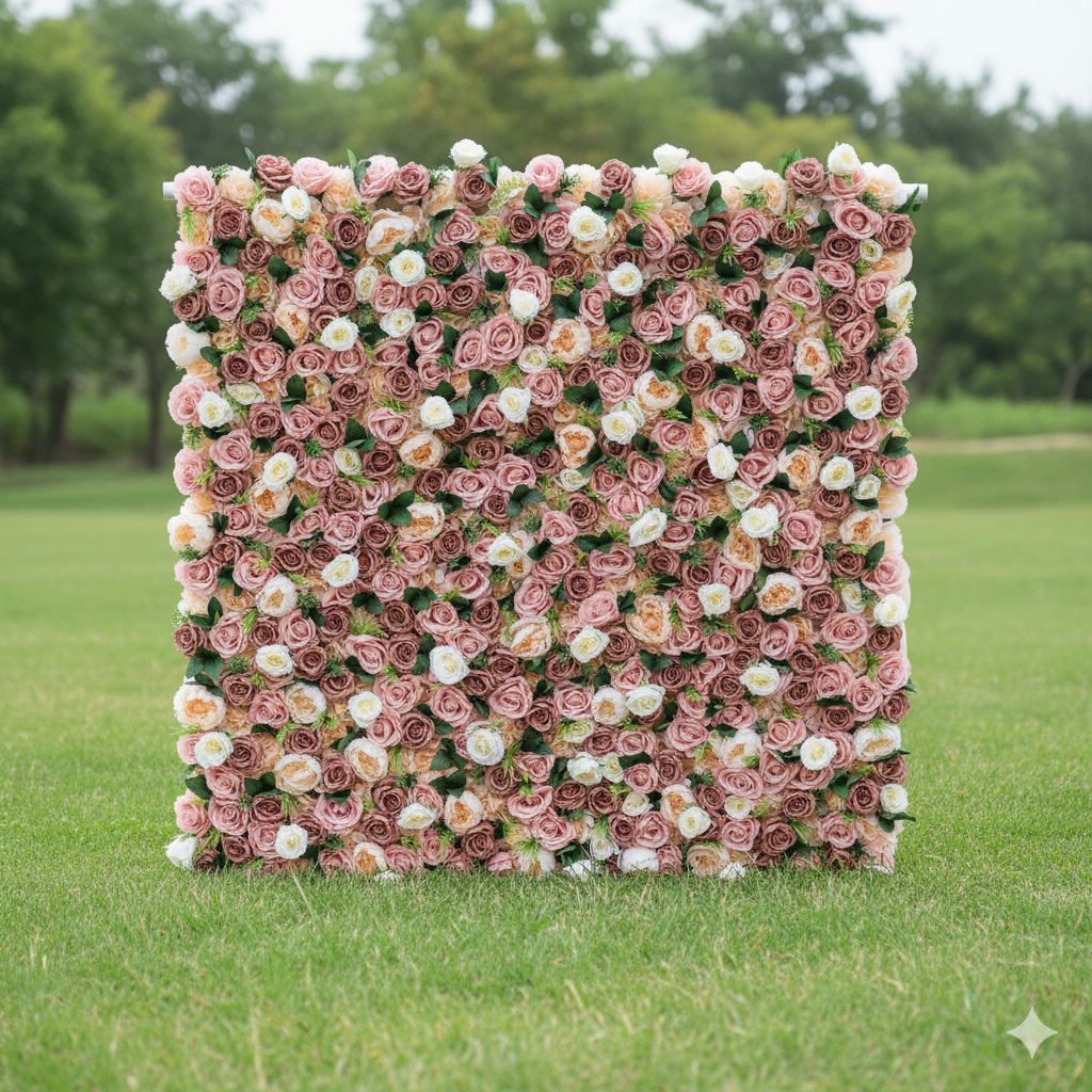 Valar Flowers Roll Up Fabric Artificial Flower Wall Wedding Backdrop, Floral Party Decor, Event Photography-VF-322