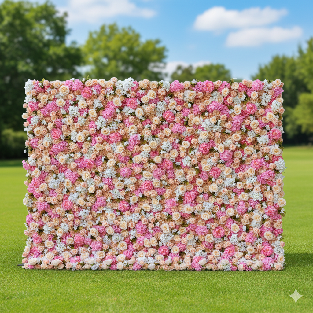 Valar Flowers Roll Up Fabric Artificial Flower Wall Wedding Backdrop, Floral Party Decor, Event Photography-VF-371