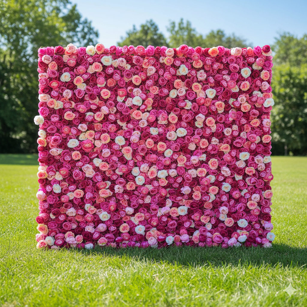 Valar Flower Vibrant Pink Rose 5D Flower Wall – Perfect for Romantic Wedding and Event Decor VF-403