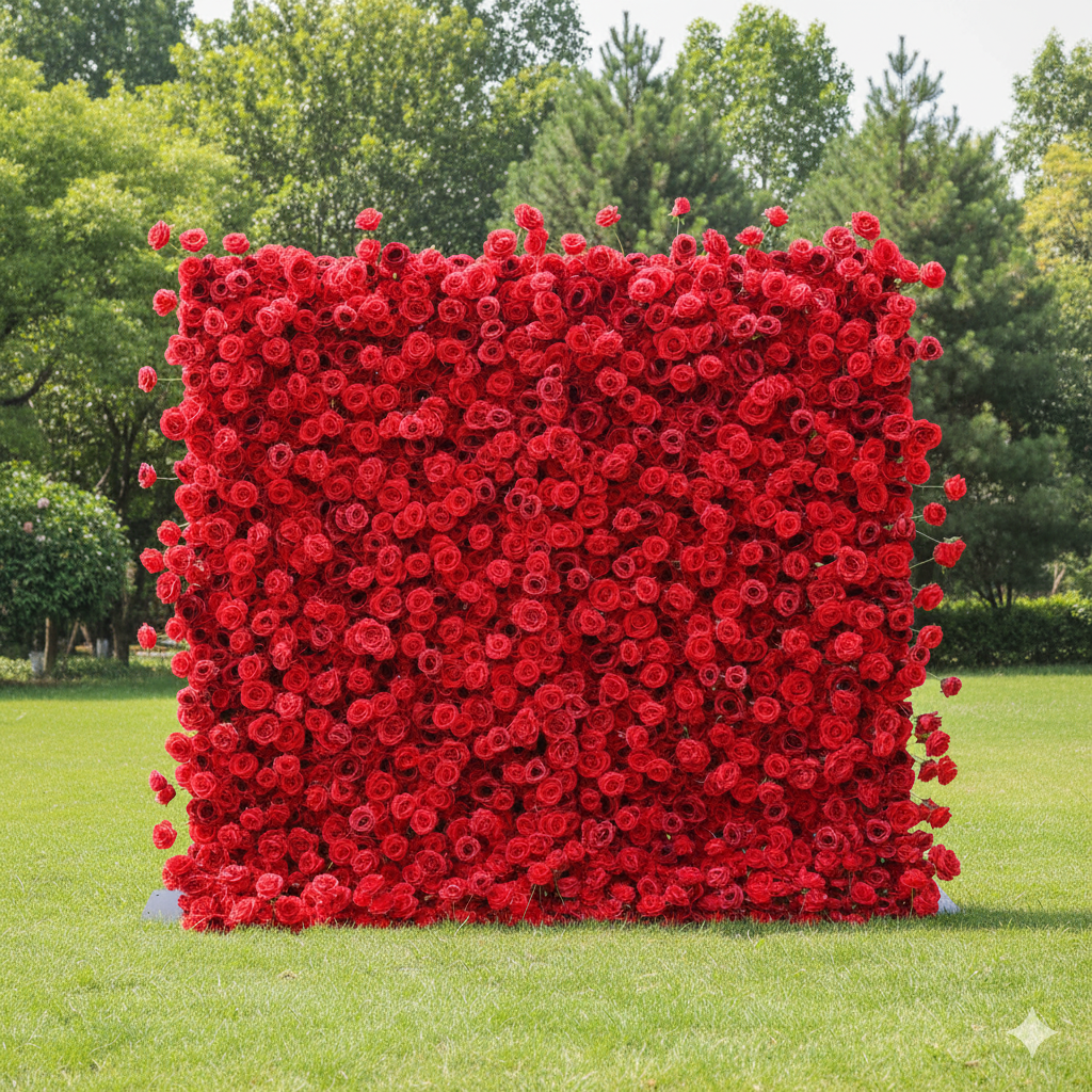 Valar Flower Luxurious Red Rose 5D Flower Wall – Bold and Elegant Backdrop for Weddings and Events VF-404