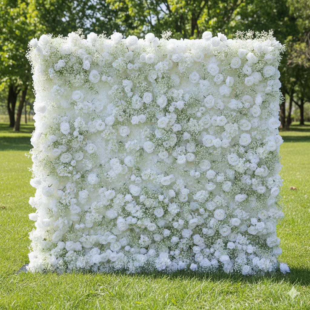 Valar Flower White Baby’s Breath 5D Flower Wall – Elegant Backdrop for Weddings and Events VF-419